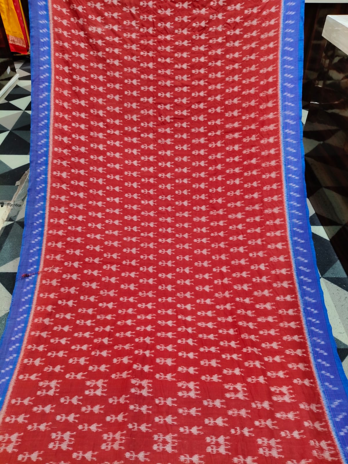 Red Blue Tribal Design Khandua Cotton Saree
