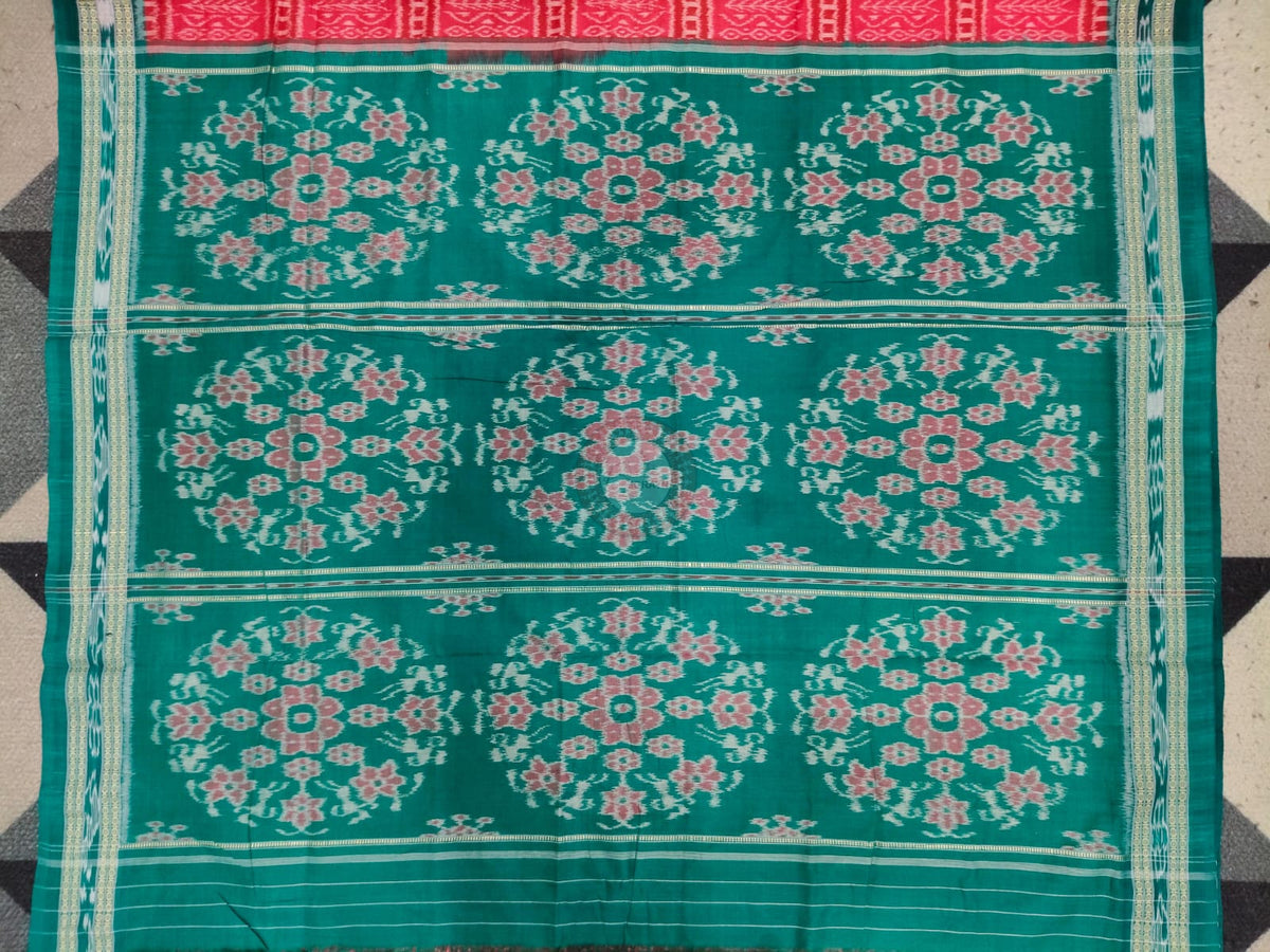 Red Green Box Tribal Design Khandua Cotton Saree