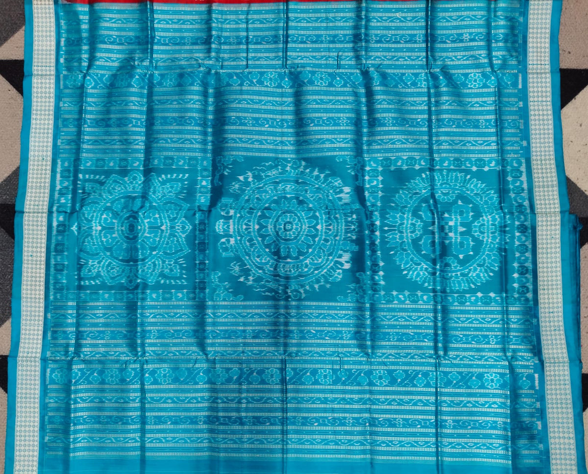 Red Sea Green Leaf Design Sambalpuri Silk Saree
