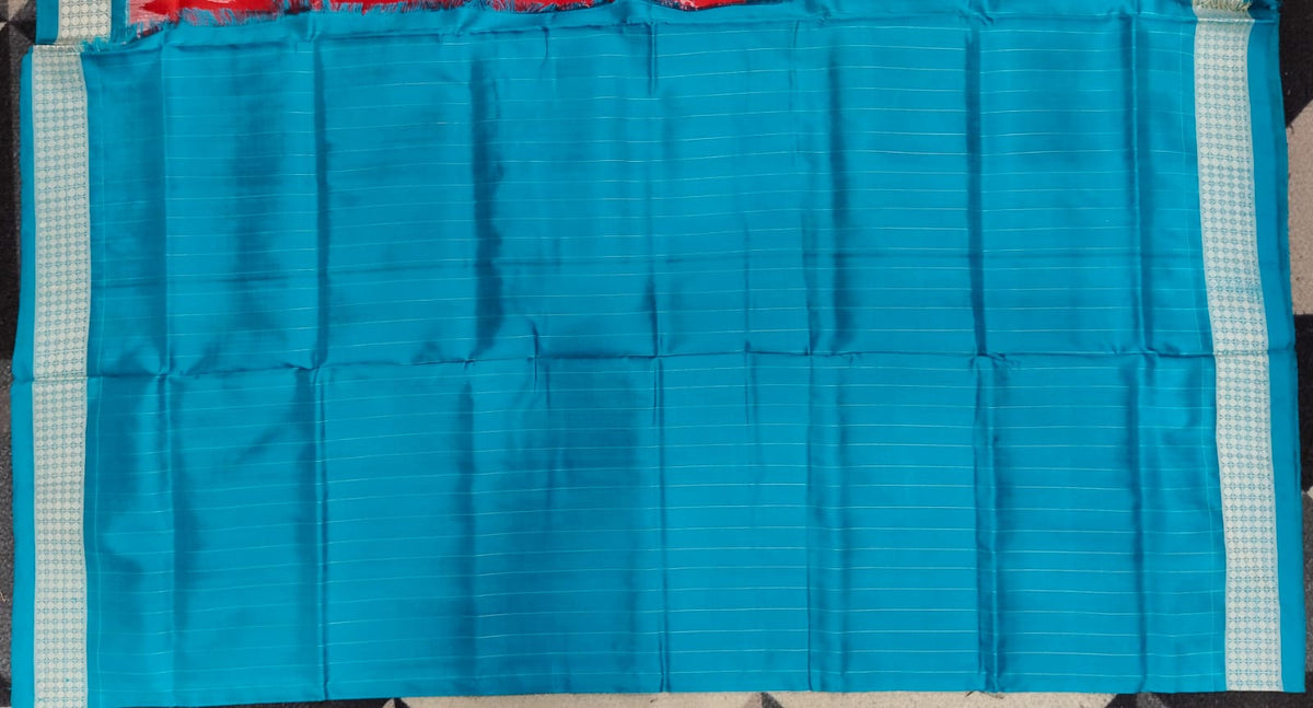 Red Sea Green Leaf Design Sambalpuri Silk Saree