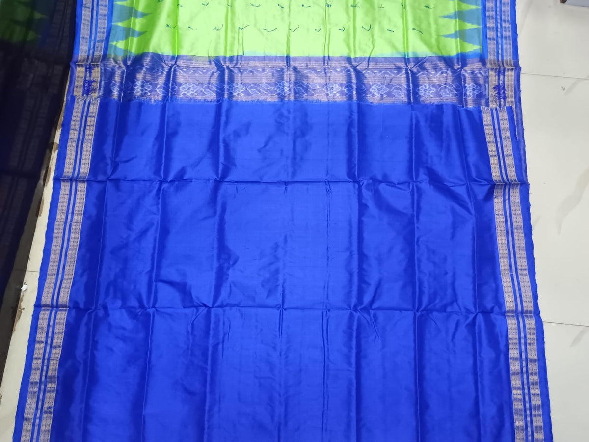 Parrot Green Blue Buti Bomkai Half Tissue Silk Saree