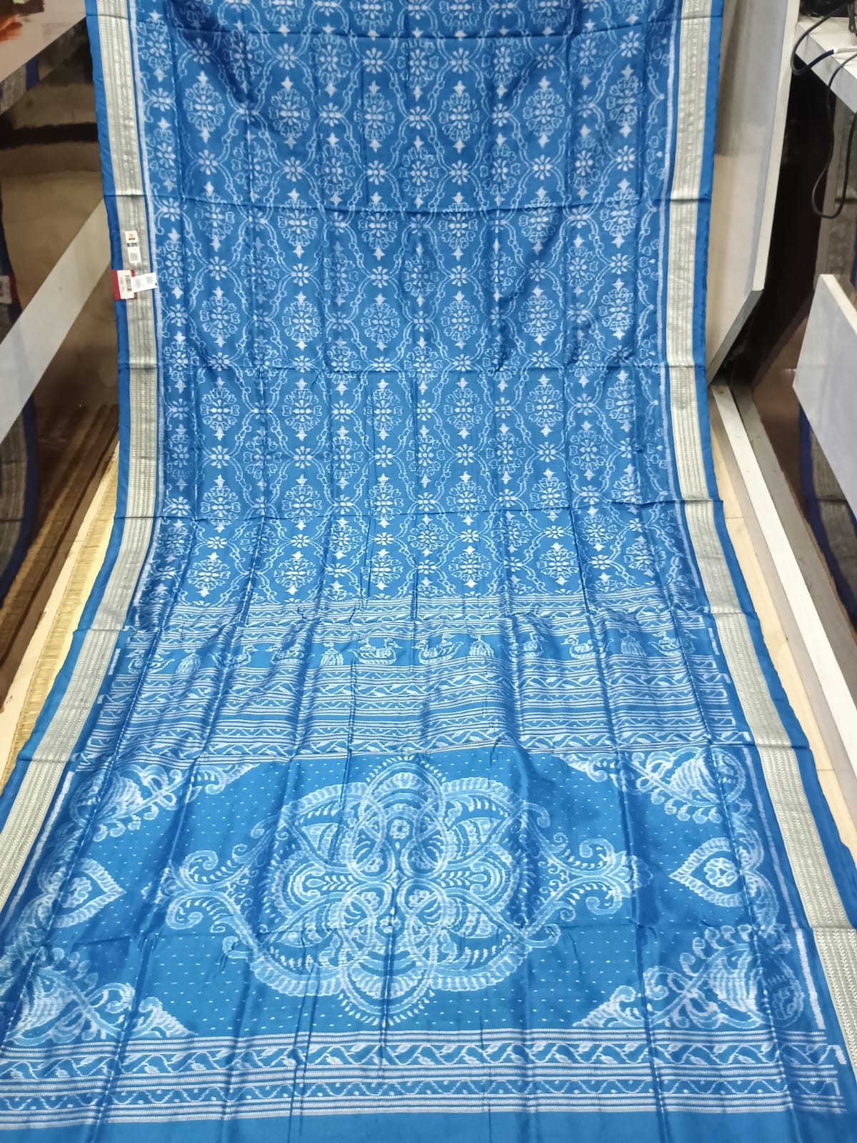 Indigo Blue Flower Design Sambalpuri Silk Saree