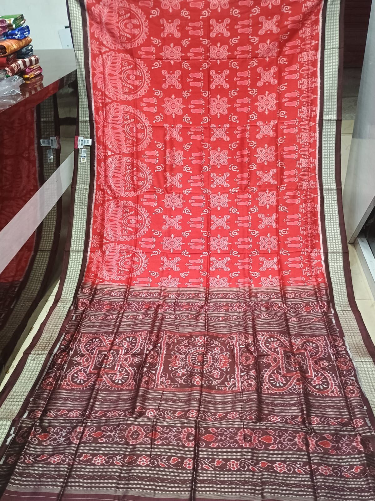 Red Coffee Laxmi Pada And Jhoti Design Sambalpuri Silk Saree