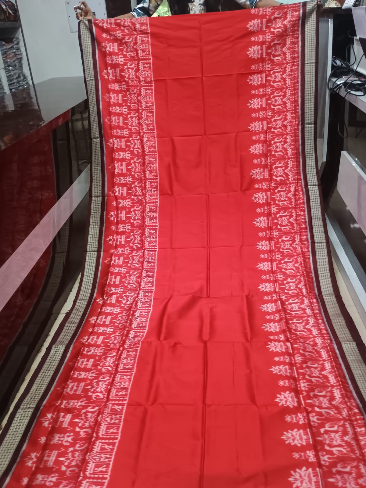 Red Coffee Scot Tribal And Tree Design Sambalpuri Silk Saree