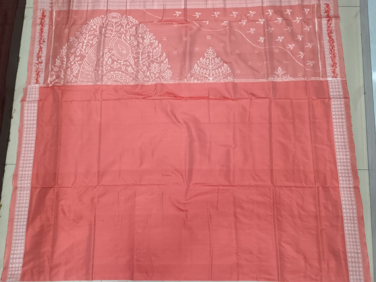 Peach Seven Wonders of the World Design Sambalpuri Silk Saree