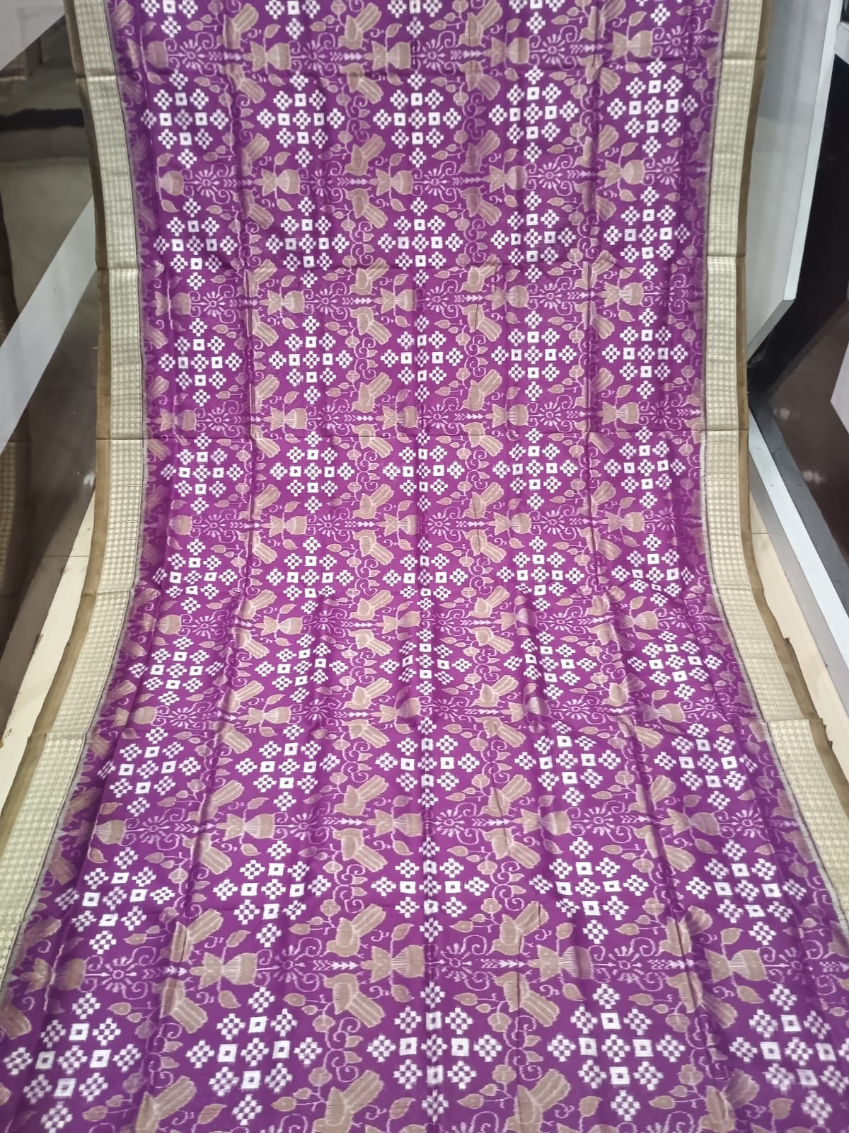 Purple Olive Brown Pasapali With Birds Design Sambalpuri Silk Saree