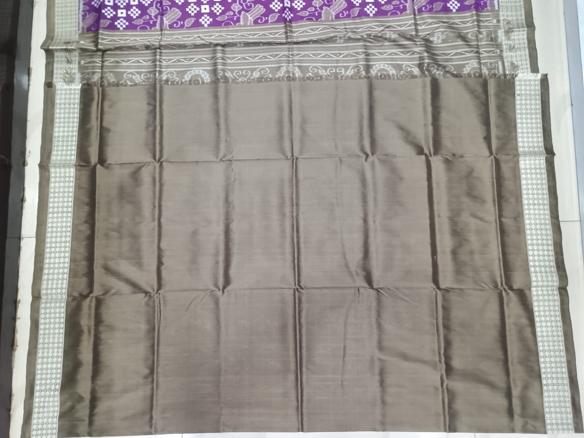 Purple Olive Brown Pasapali With Birds Design Sambalpuri Silk Saree