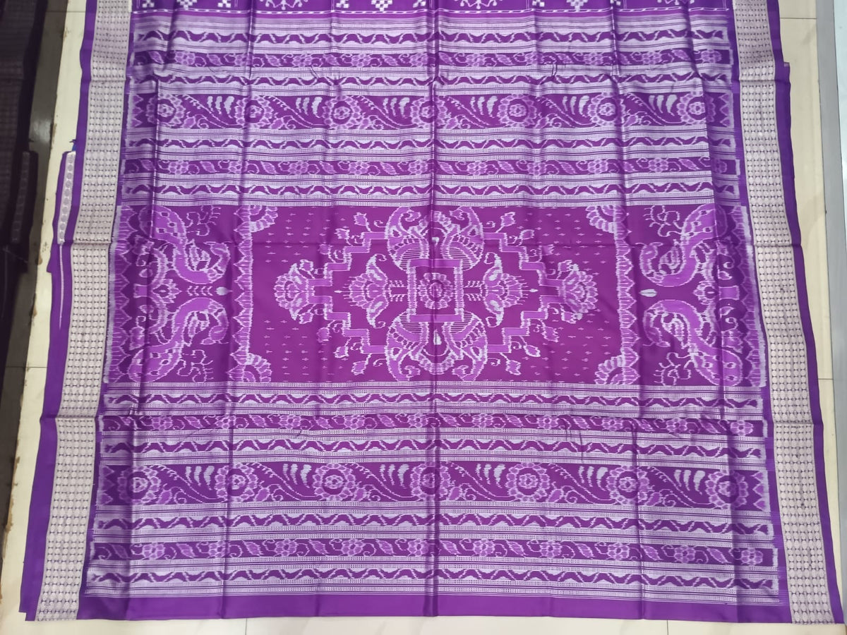 Purple White Mini Pasapali With Round Tribal Design Sambalpuri Silk Saree