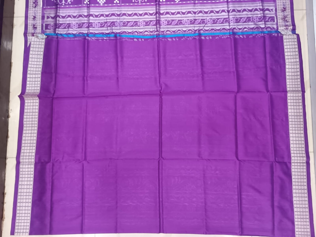 Purple White Mini Pasapali With Round Tribal Design Sambalpuri Silk Saree