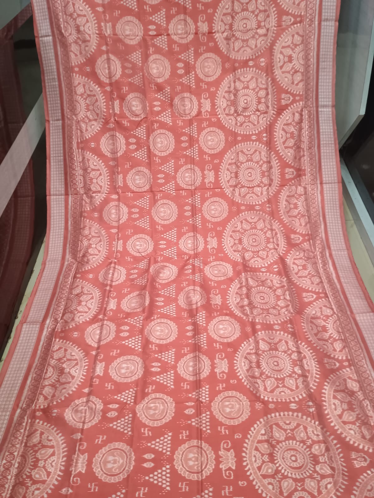Peach Traditional Motive Design Sambalpuri Silk Saree