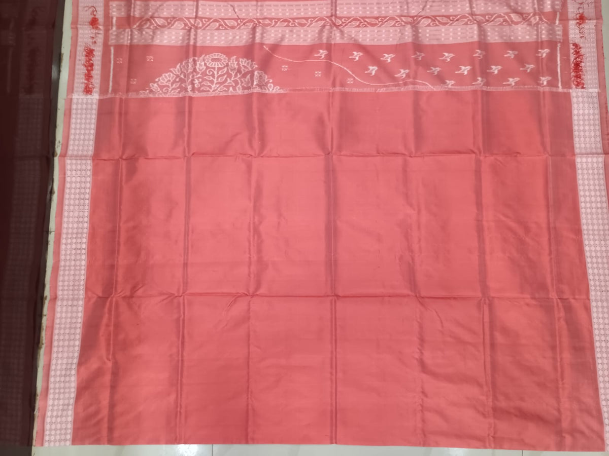 Peach Traditional Motive Design Sambalpuri Silk Saree