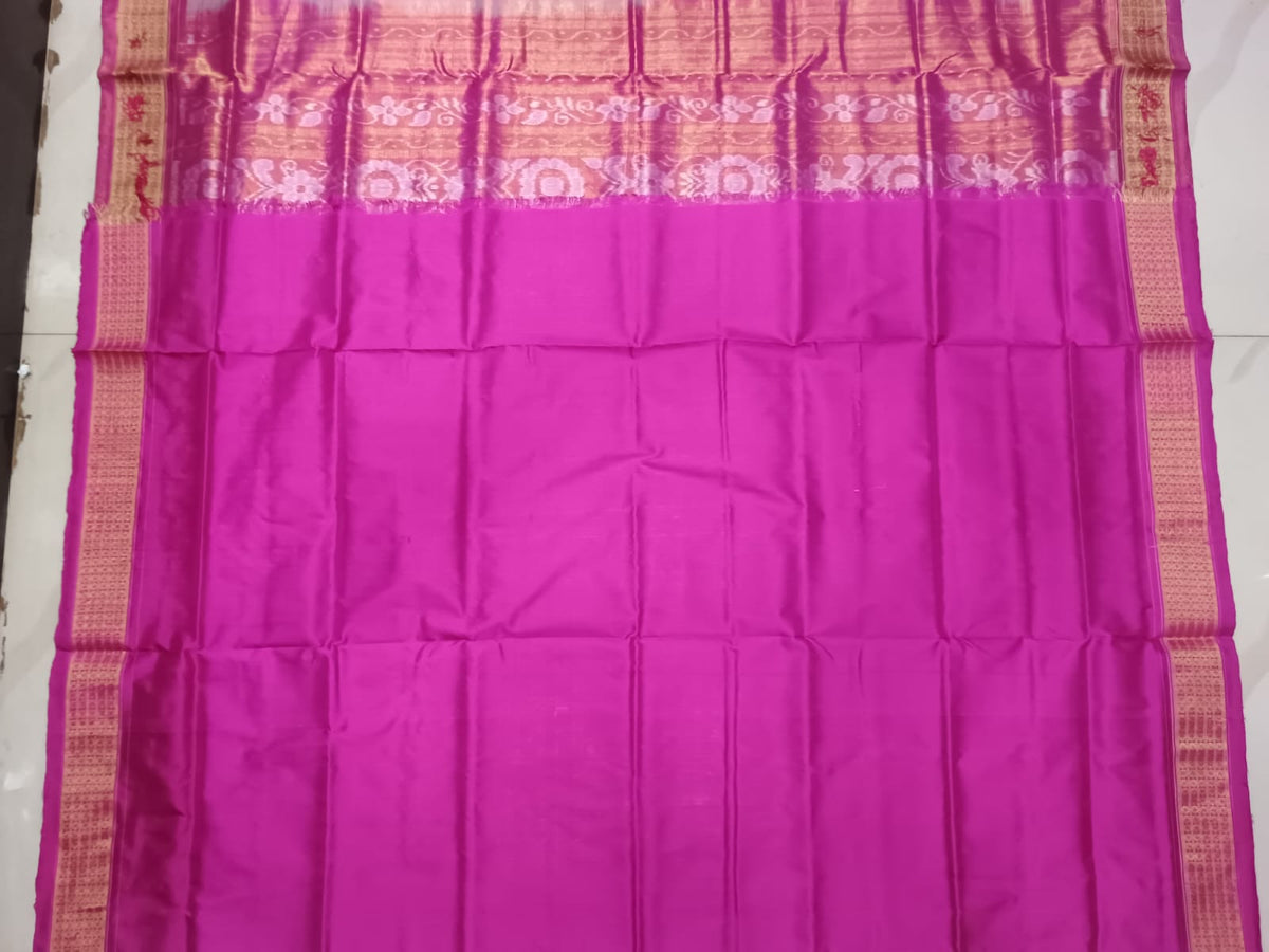 Peach Magenta Tree Design Half Tissue Sambalpuri Silk Saree