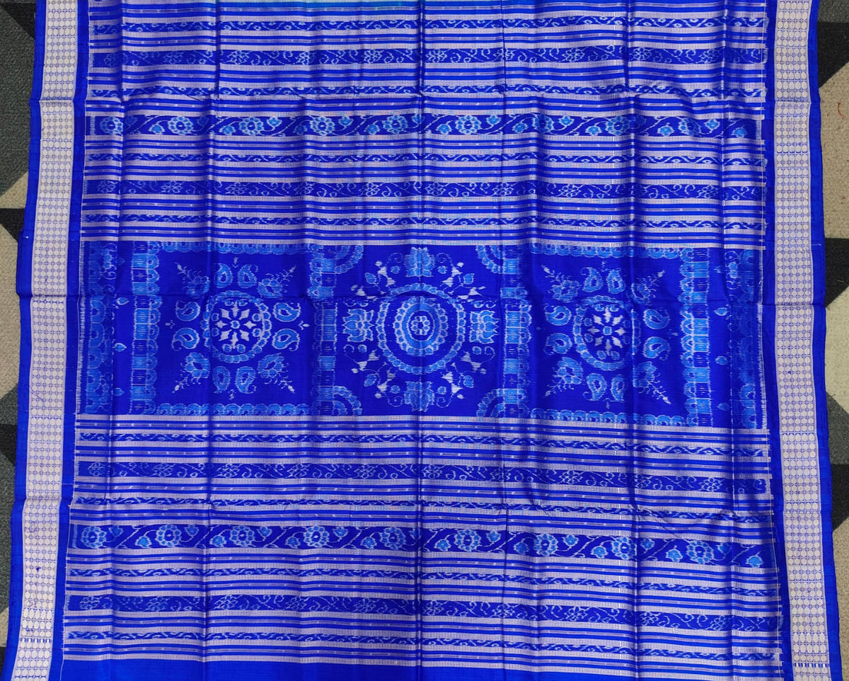 Sea Green Blue Tribal And Tree Design Sambalpuri Silk Saree