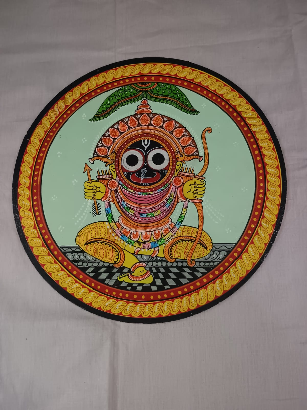 Hand-Painted Lord Jagannath Raghunatha Besha Pattachitra Wooden Wall Plate | Odisha Traditional Art