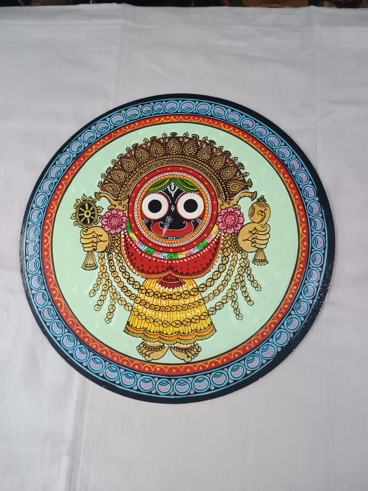 Hand-Painted Lord Jagannath Raja Besha Pattachitra Wooden Wall Plate | Odisha Traditional Art