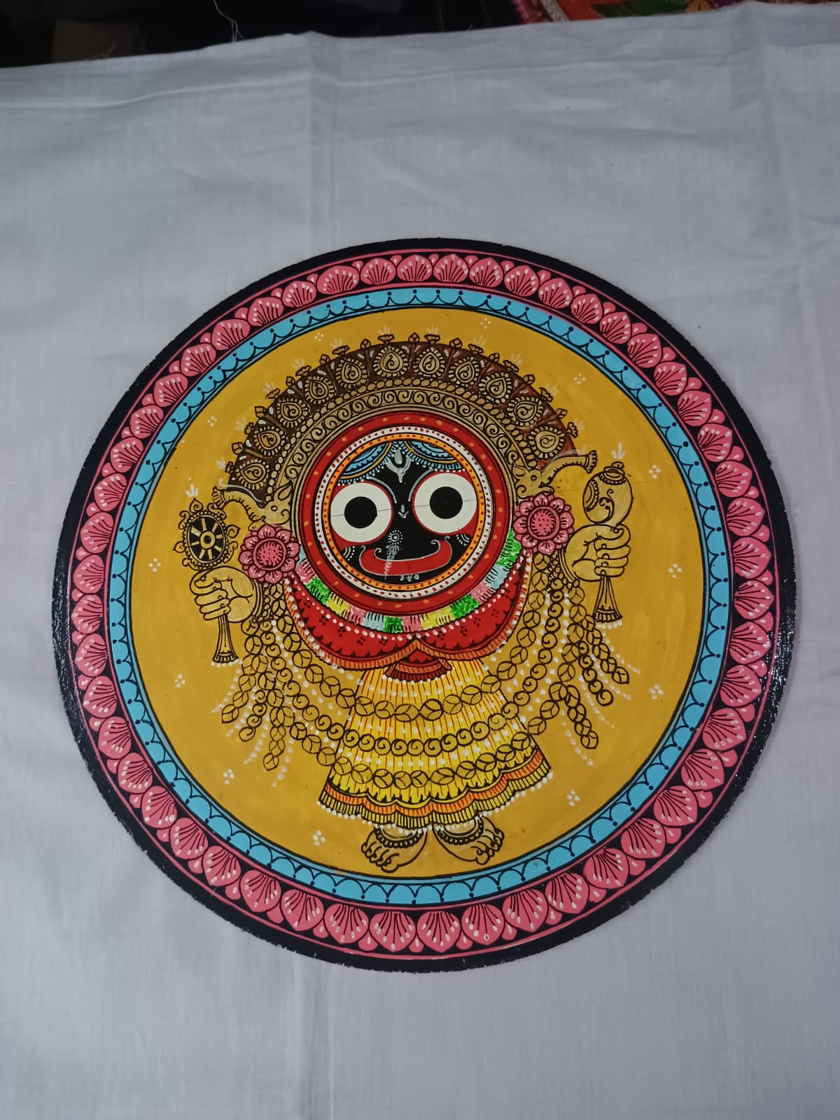 Hand-Painted Lord Jagannath Rajadhiraja Besha Pattachitra Wooden Wall Plate | Odisha Traditional Art