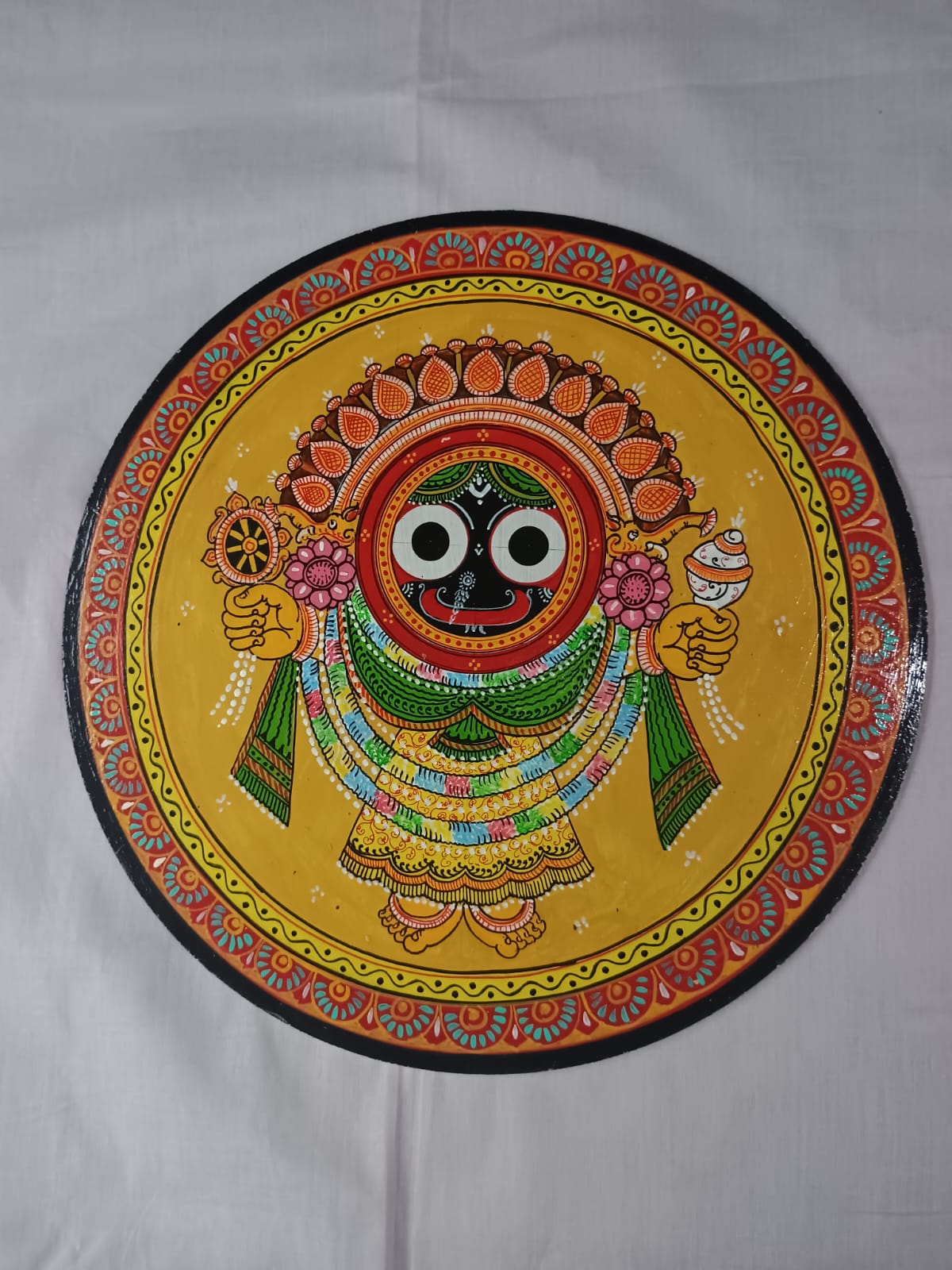Hand-Painted Lord Jagannath Suna Besha Pattachitra Wooden Wall Plate | Odisha Traditional Art