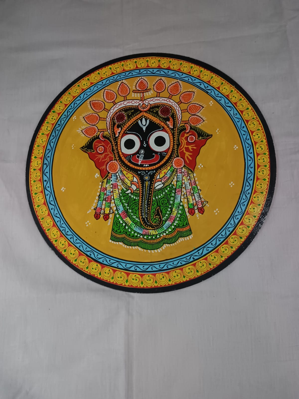 Hand-Painted Lord Jagannath Gajanana Besha Pattachitra Wooden Wall Plate | Odisha Traditional Art