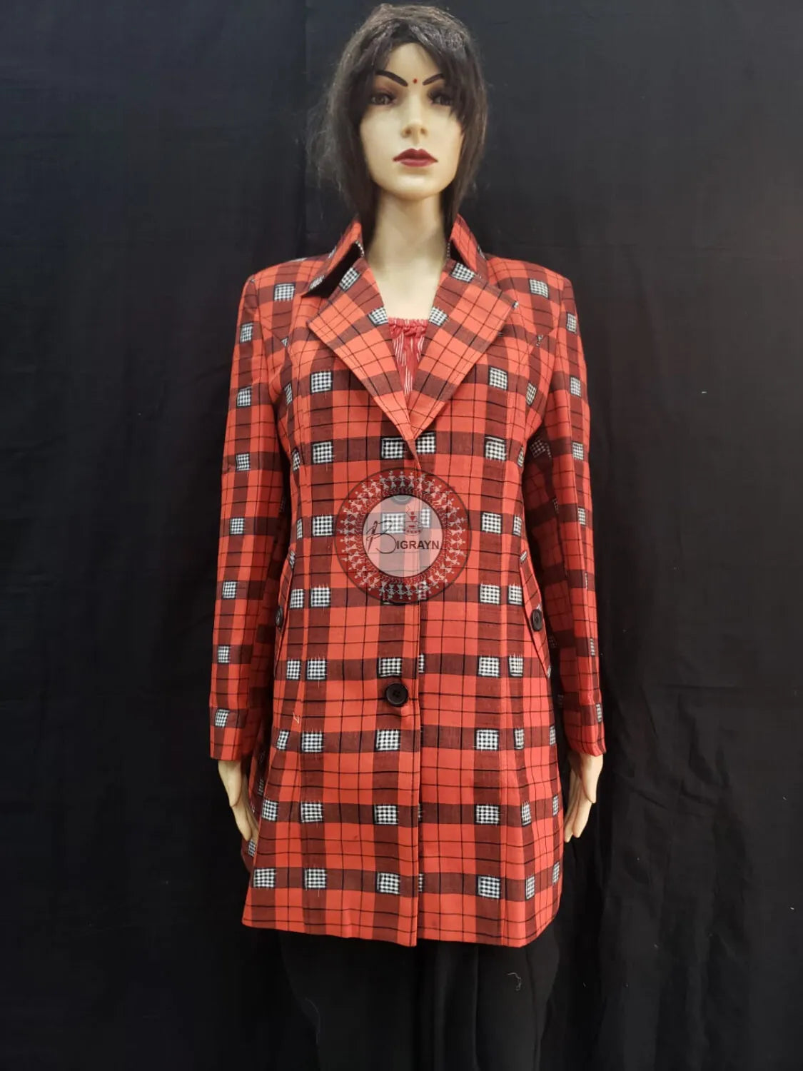 Orange Black Big Checks Women’s Blazer