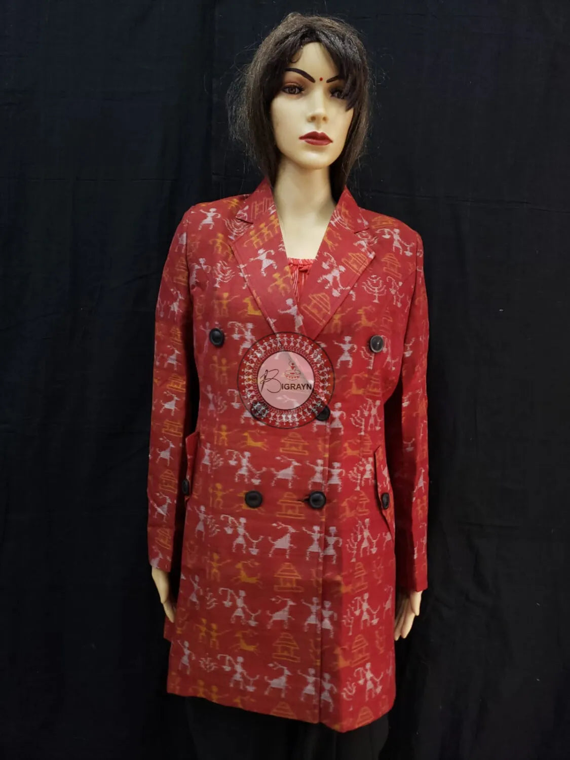Maroon Tribal Family Bandha Women’s Blazer