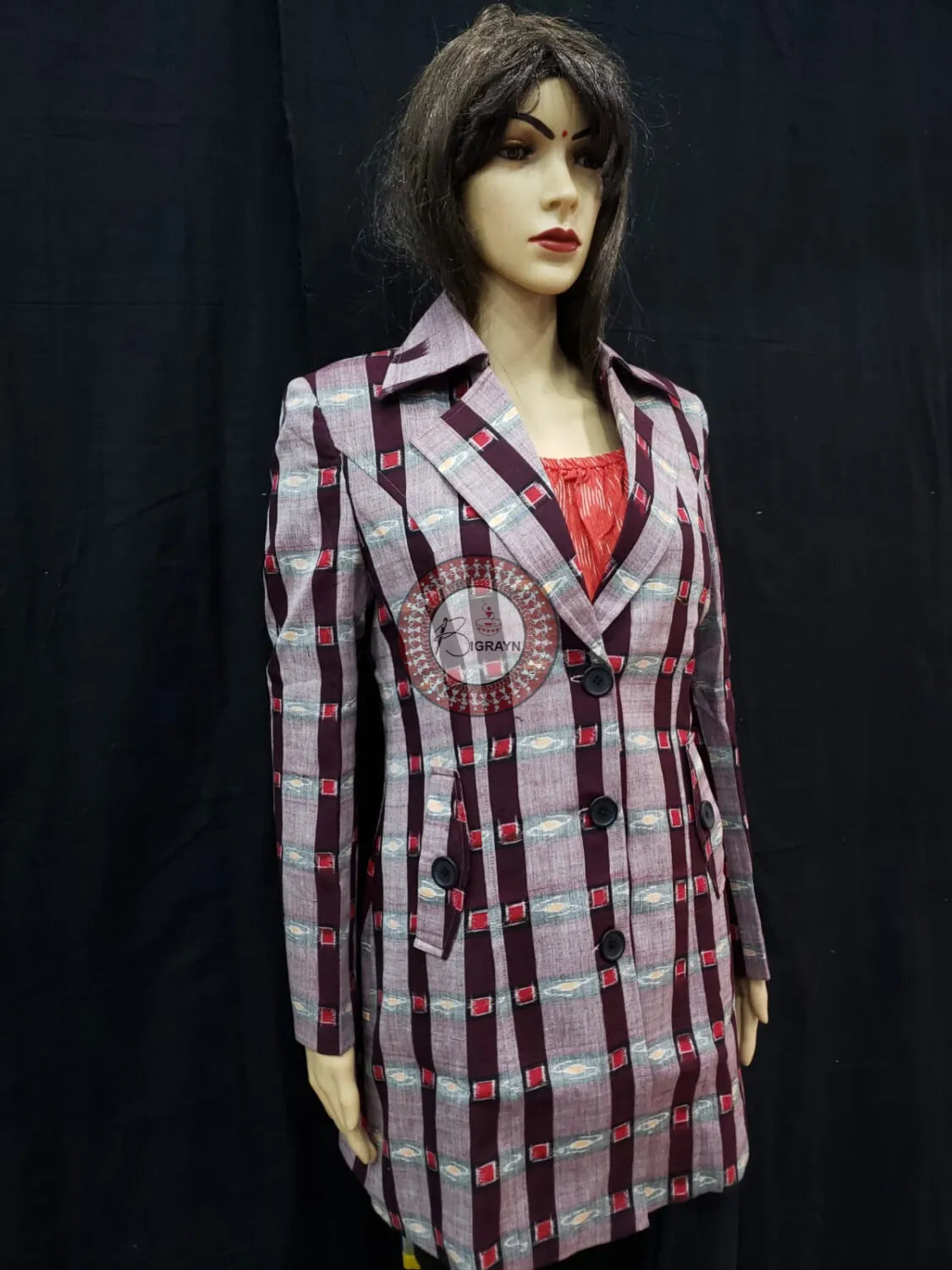 Grey Maroon Lines Pasapali Women’s Blazer