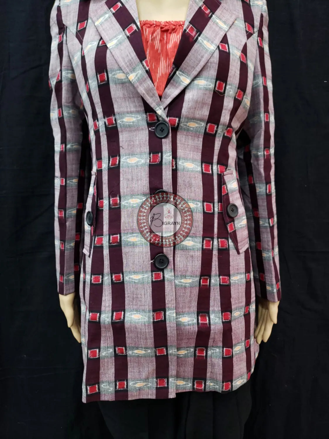 Grey Maroon Lines Pasapali Women’s Blazer