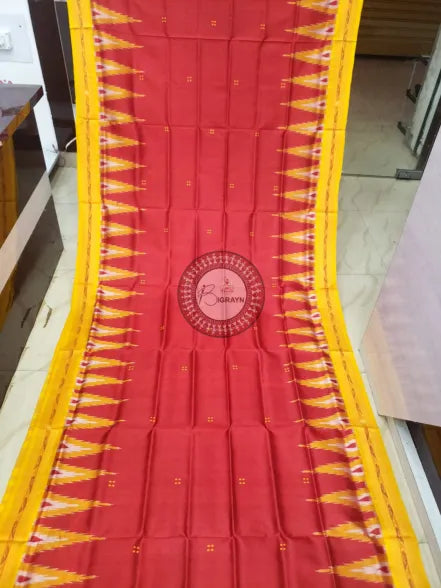 Red Yellow Buti Kumbha Khandua Silk Saree