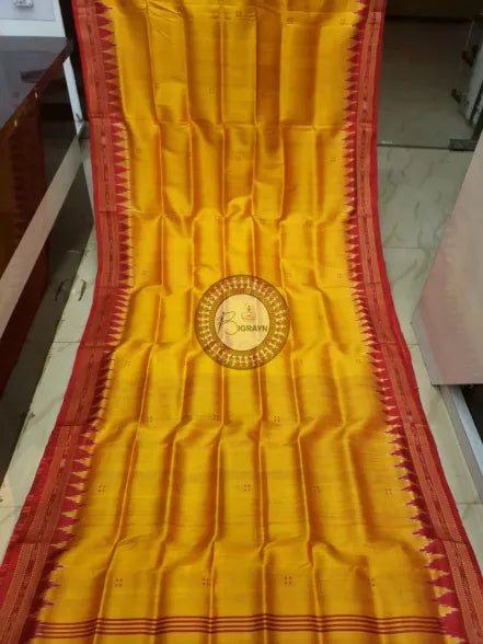 Golden Red Buti Kumbha Khandua Silk Saree