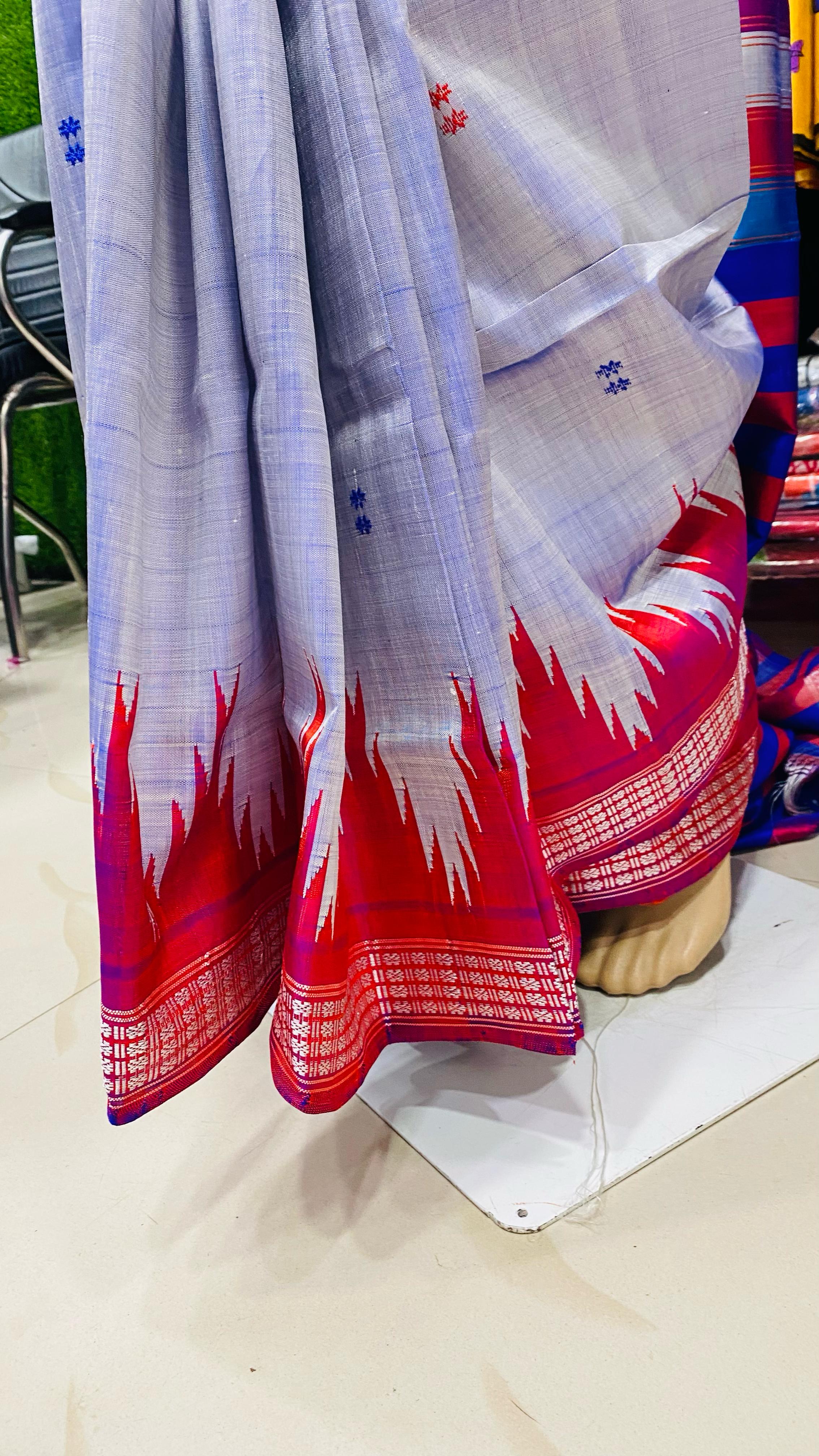 Purplish Blue Yellow Double Anchal Berhampuri Silk Saree