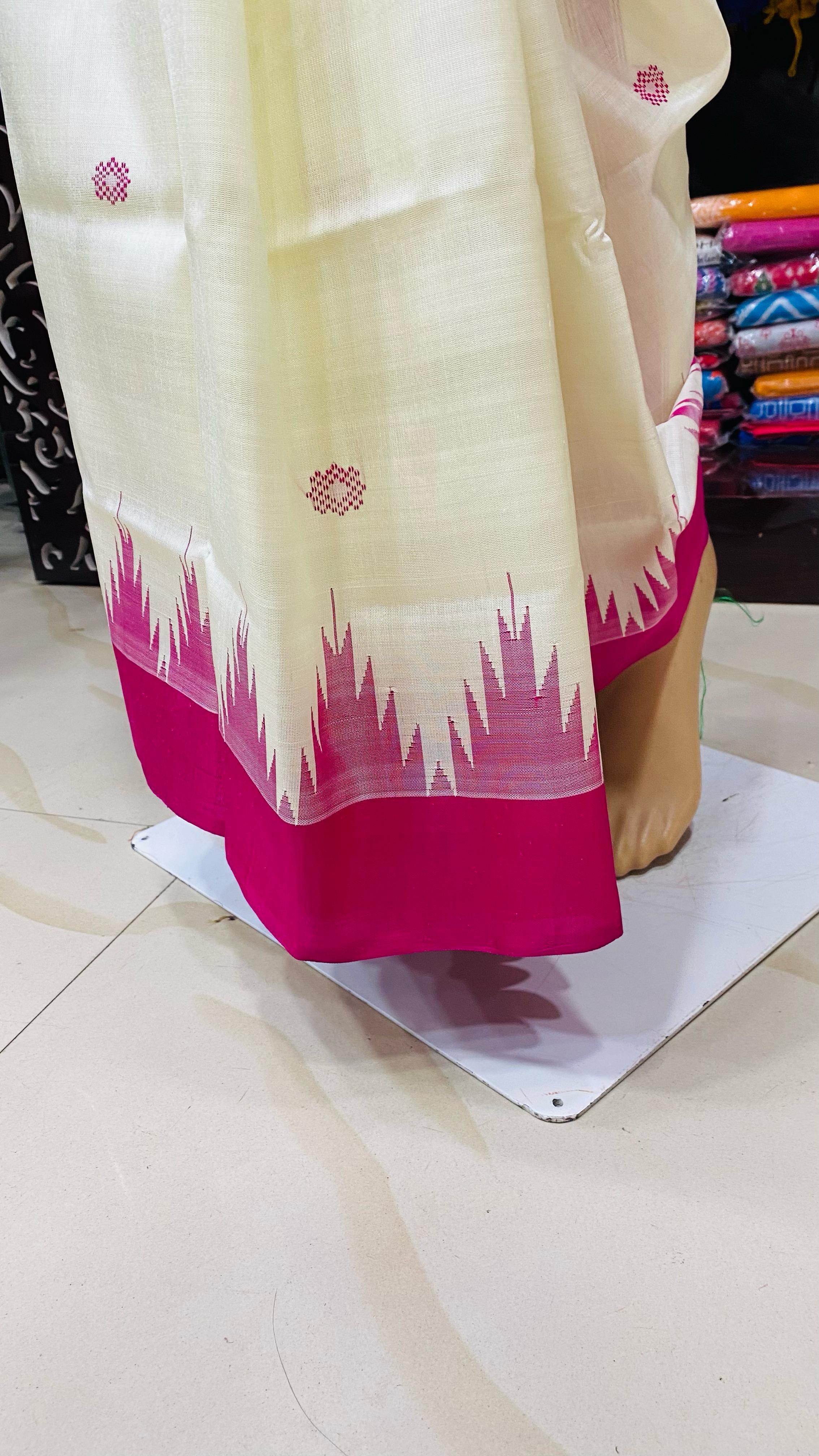White Magenta Border Multicolour Anchal Berhampuri Silk Saree