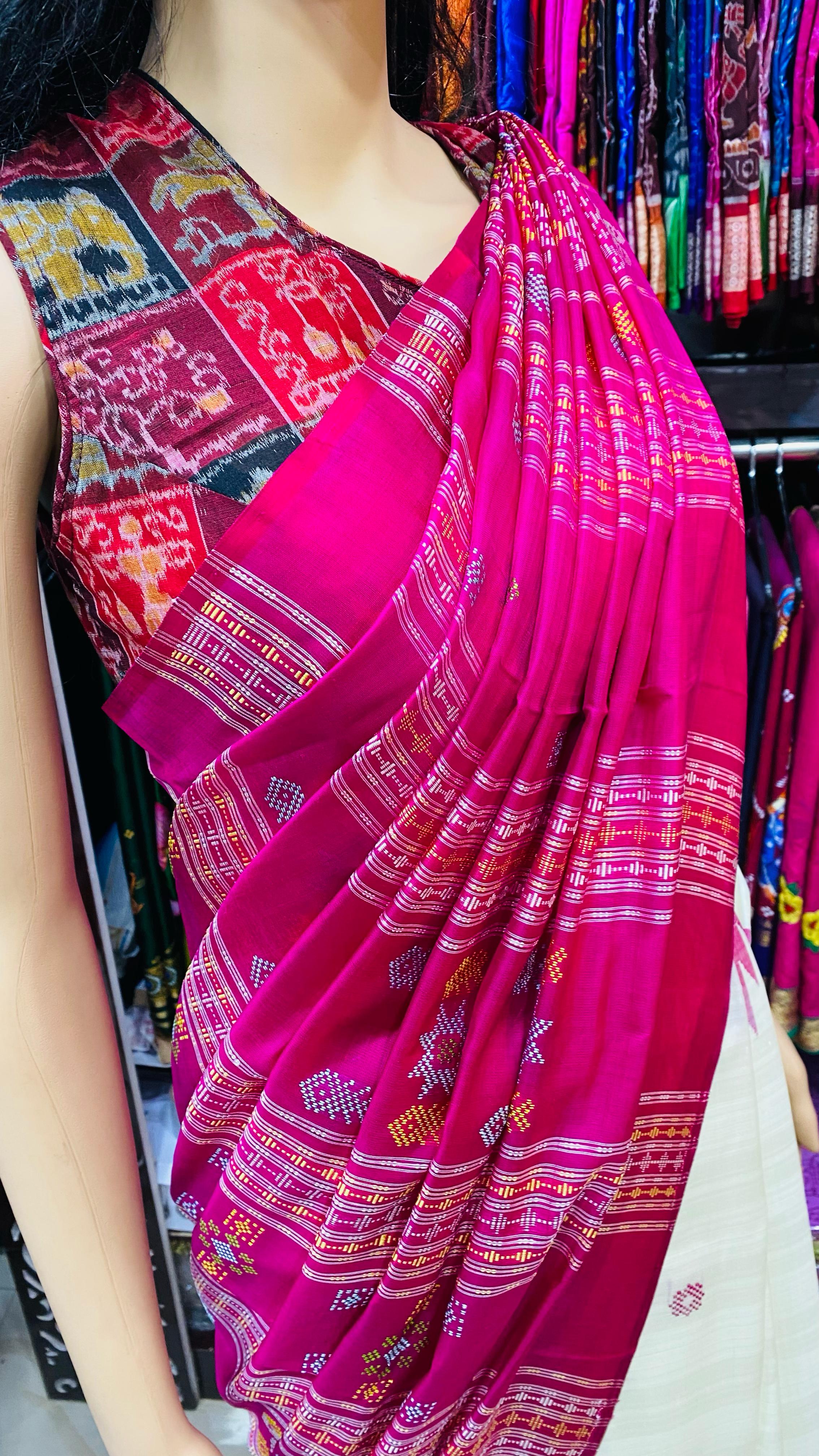White Magenta Border Multicolour Anchal Berhampuri Silk Saree