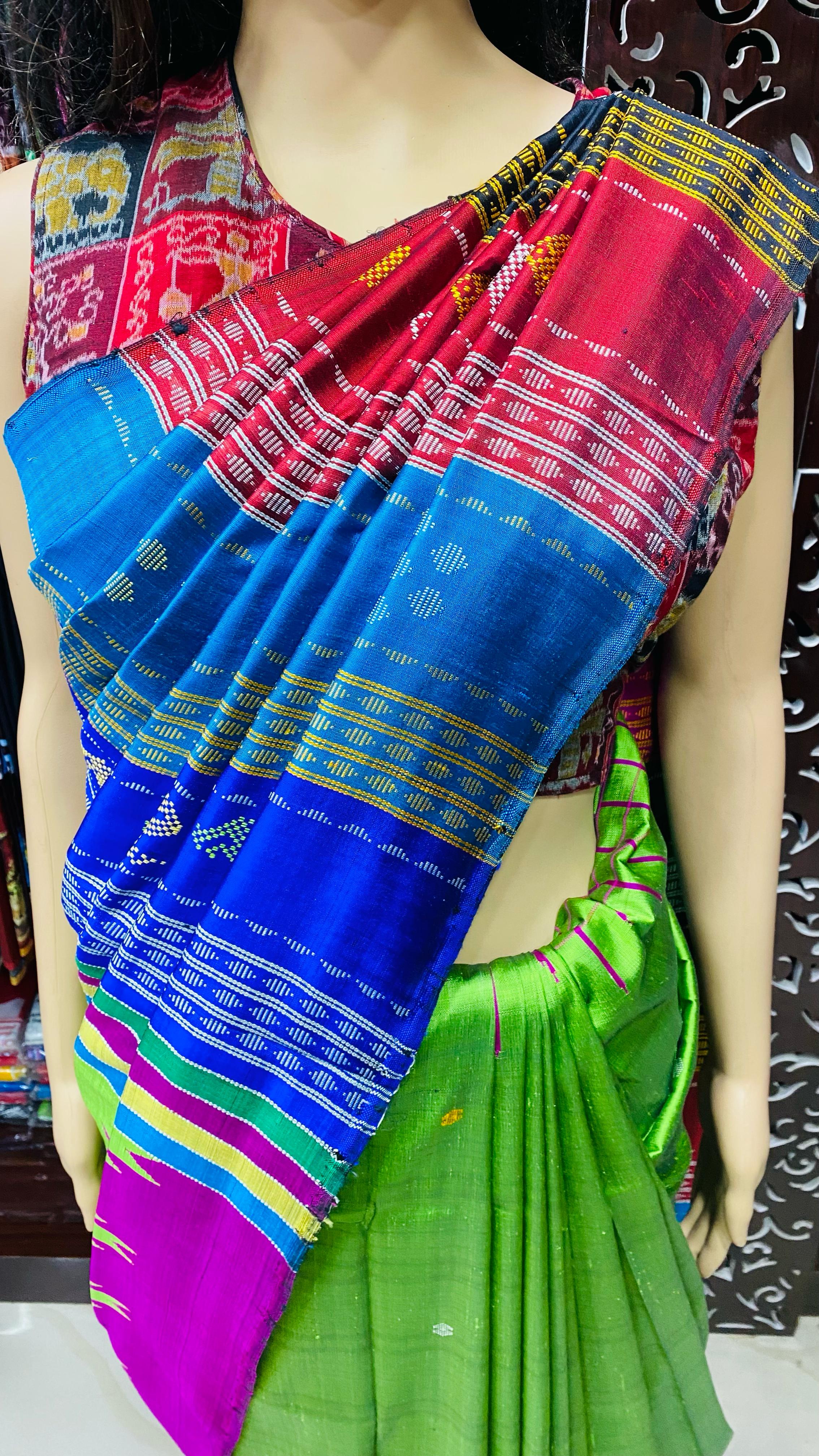 Green Purple Double Anchal Berhampuri Silk Saree