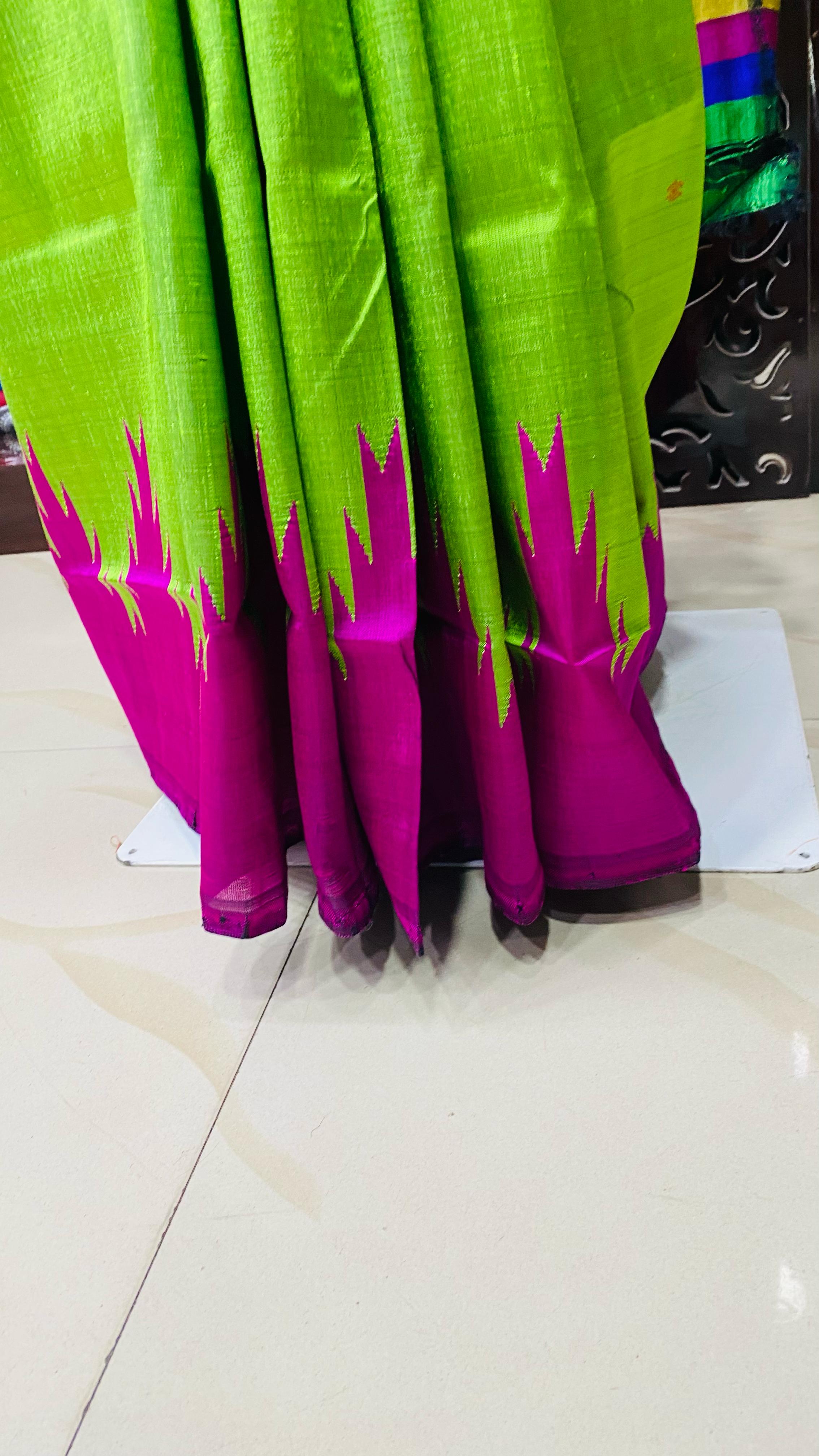 Green Purple Double Anchal Berhampuri Silk Saree