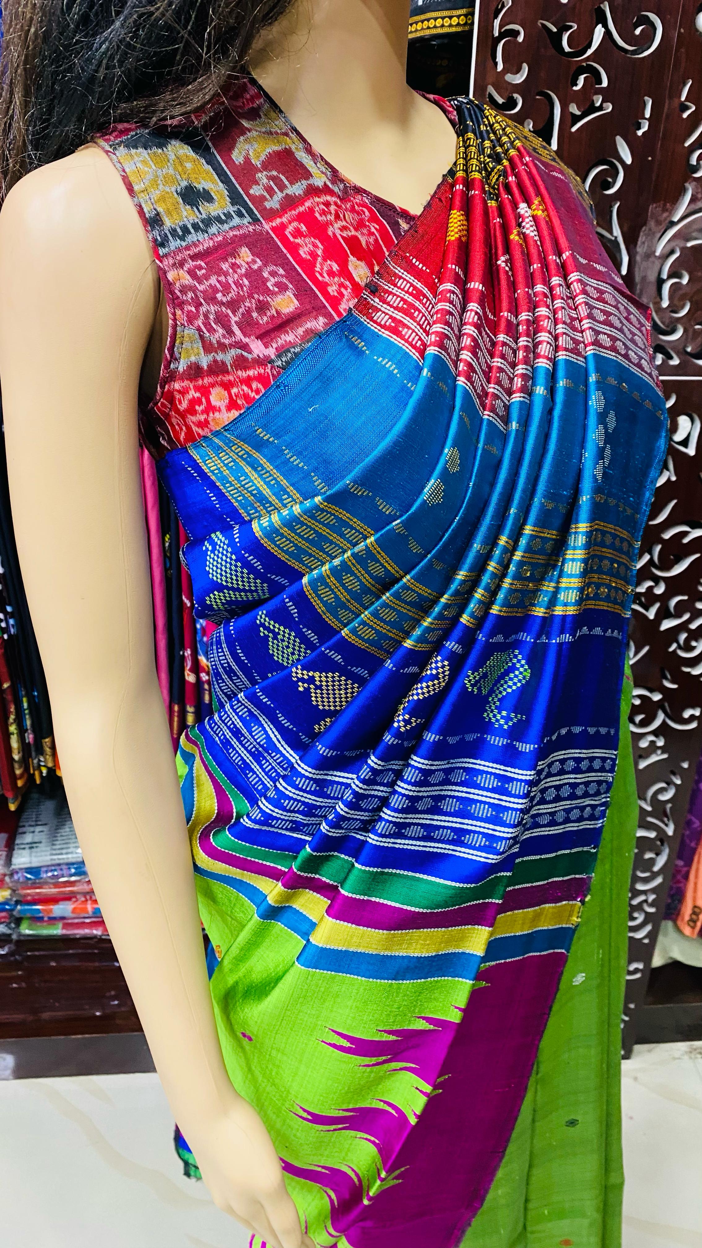 Green Purple Double Anchal Berhampuri Silk Saree