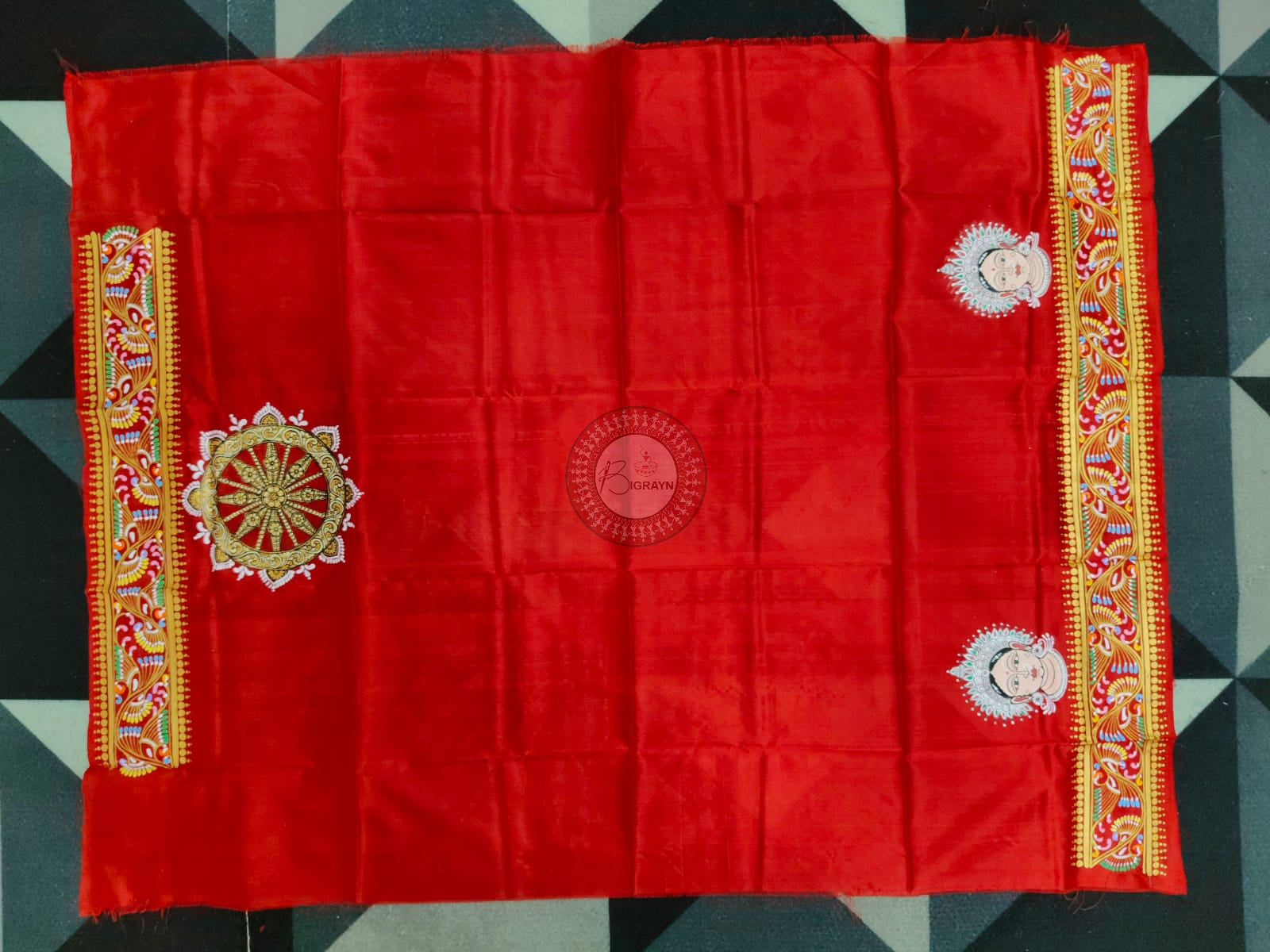 Red Full Body Konark Chakra Pattachitra Silk Saree