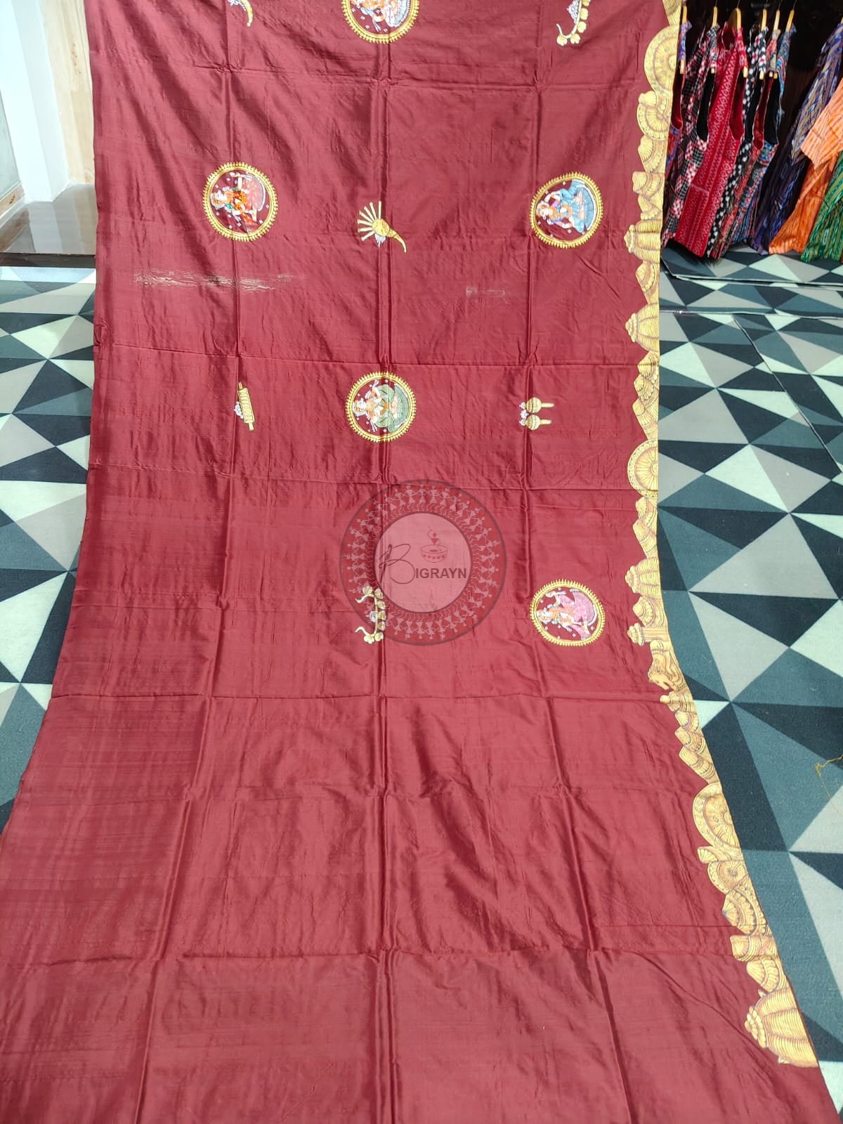 Maroon Odisha Theme Pattachitra Silk Saree