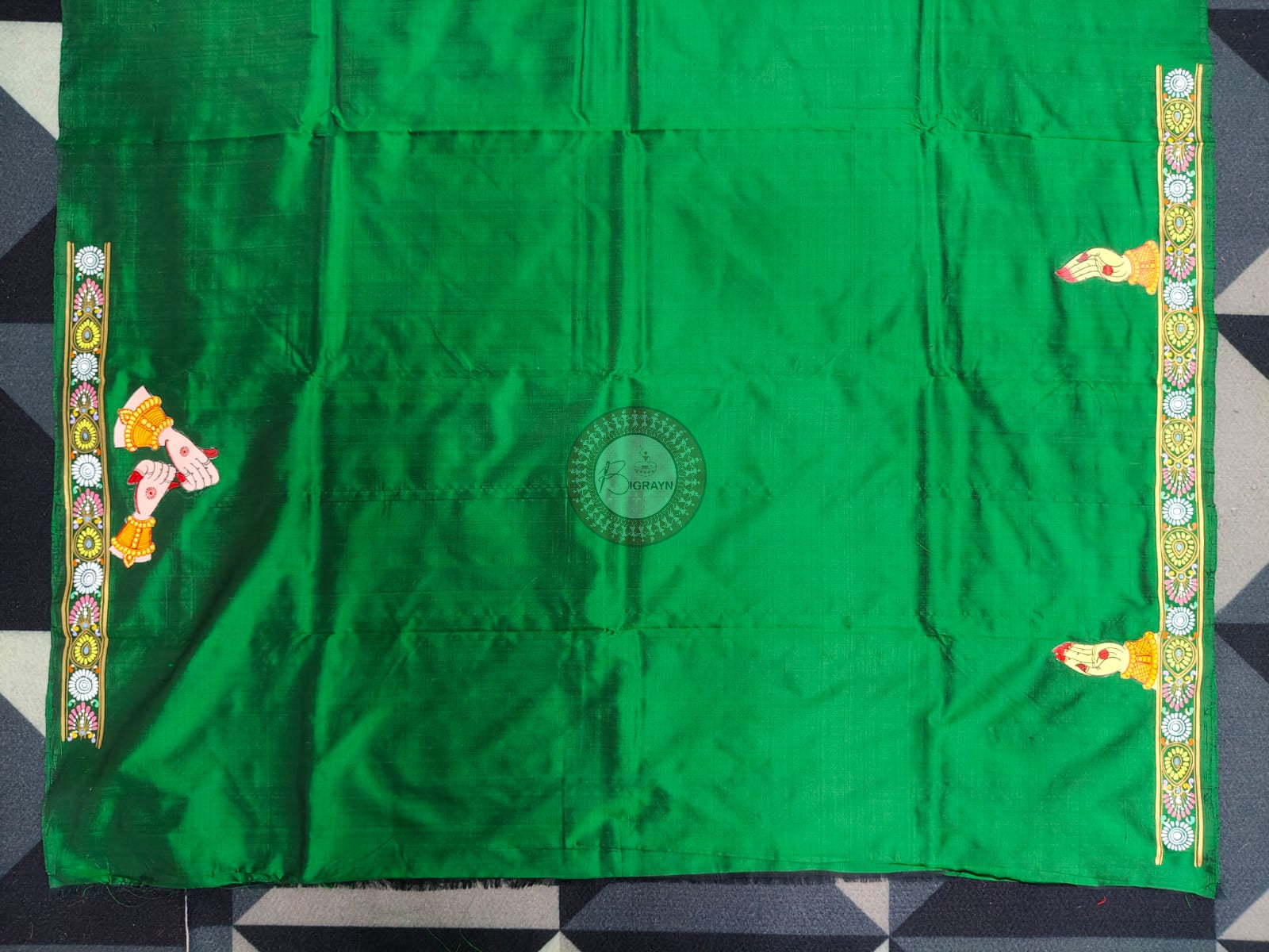 Green Solha Sringara Theme Pattachitra Silk Saree