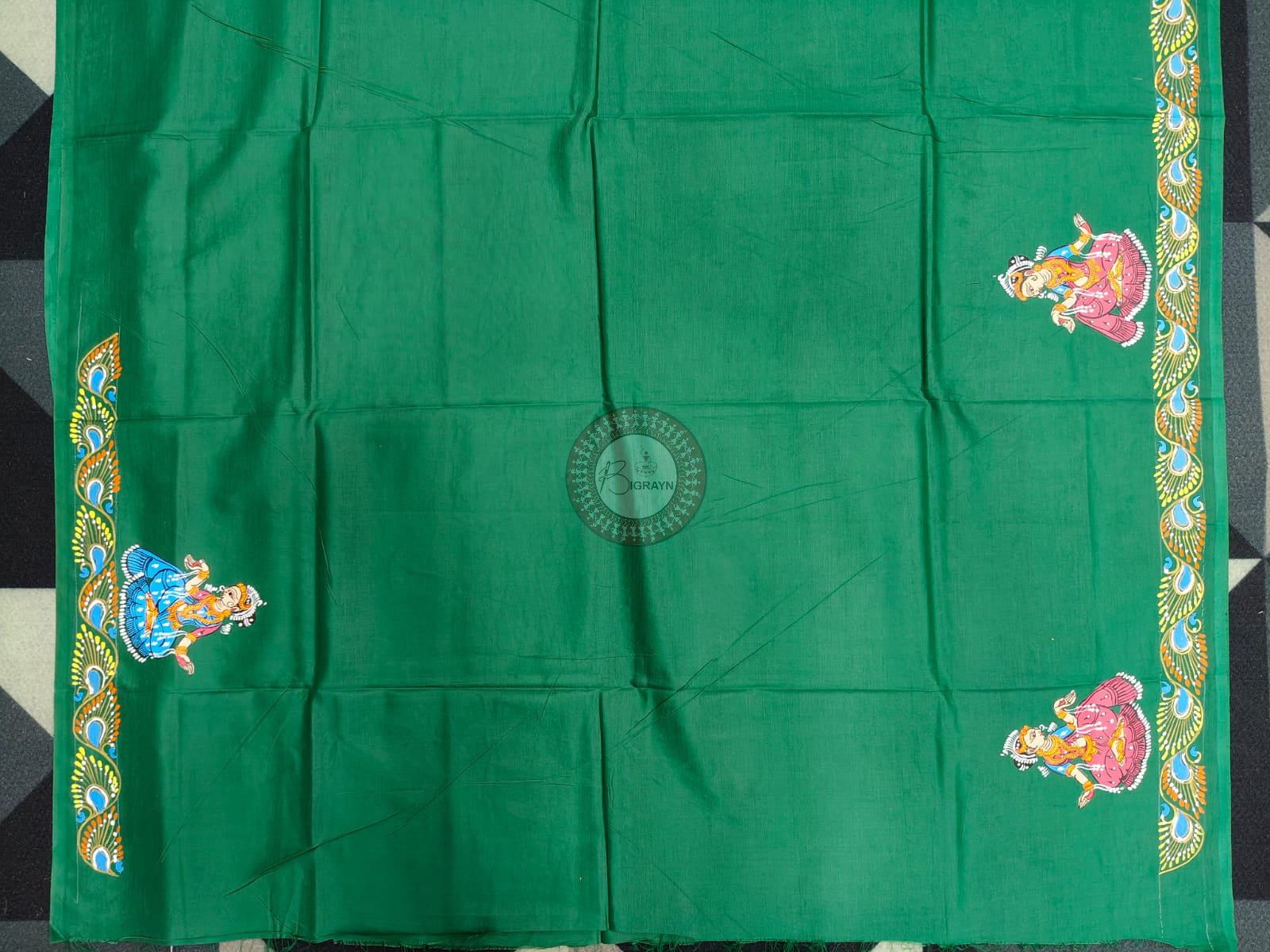 Green Kanchi Abhiyan Theme Pattachitra Khadi Silk Saree