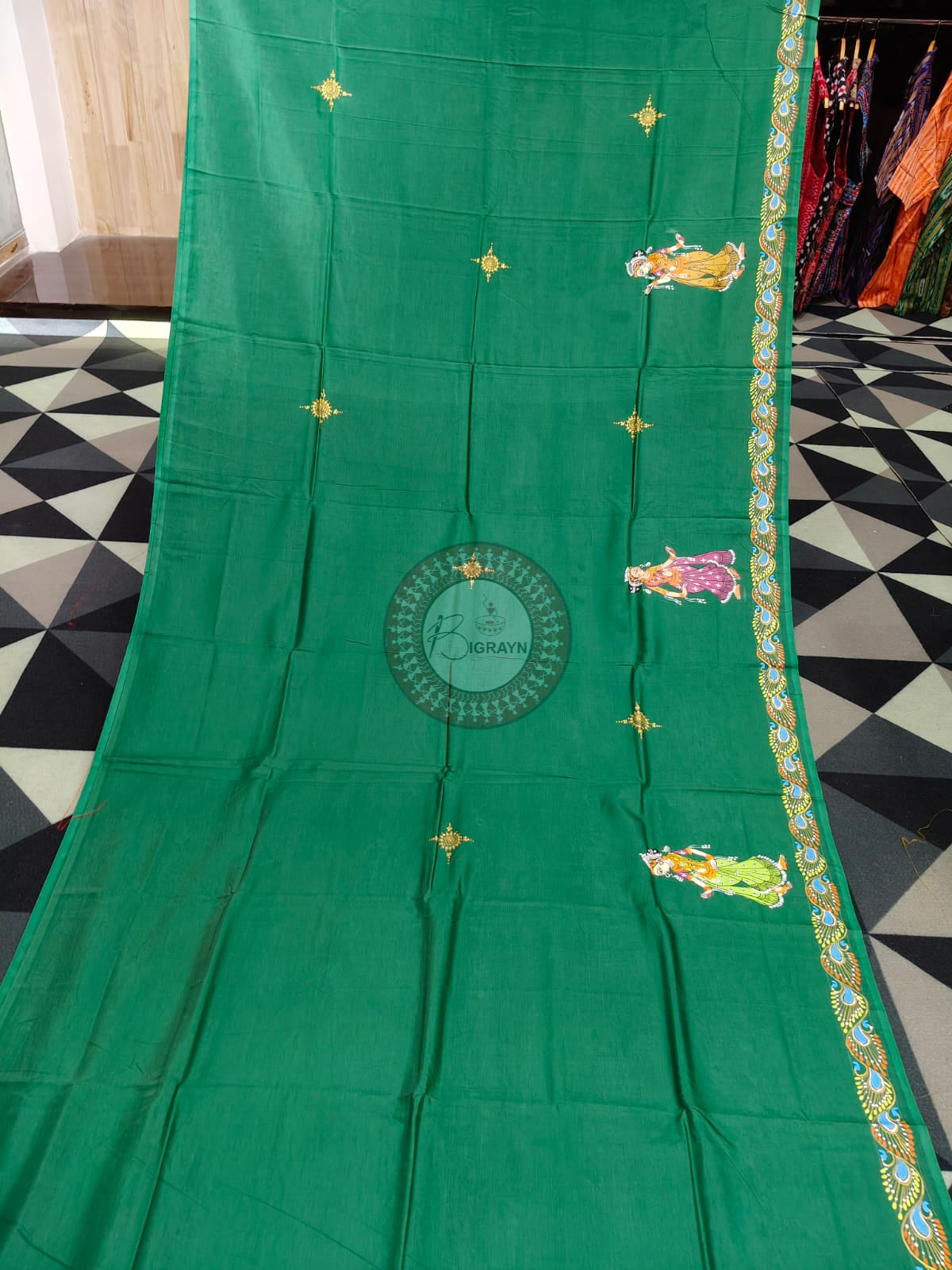 Green Kanchi Abhiyan Theme Pattachitra Khadi Silk Saree