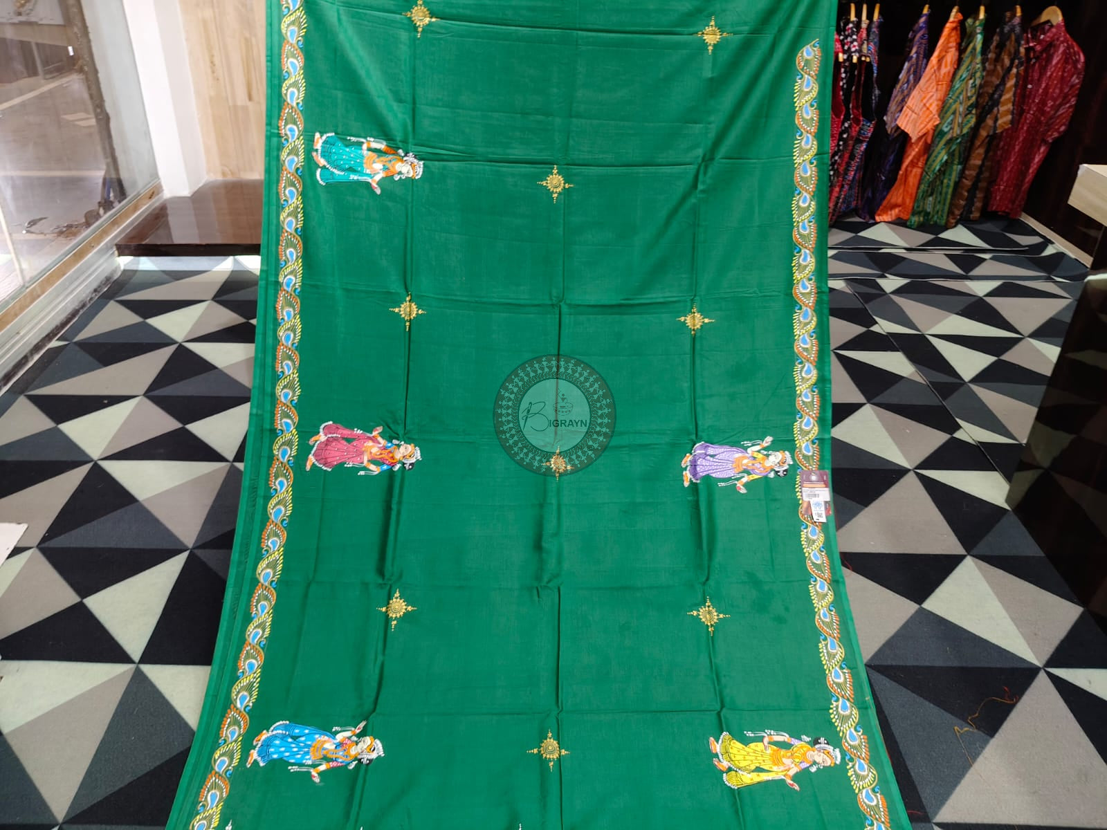 Green Kanchi Abhiyan Theme Pattachitra Khadi Silk Saree