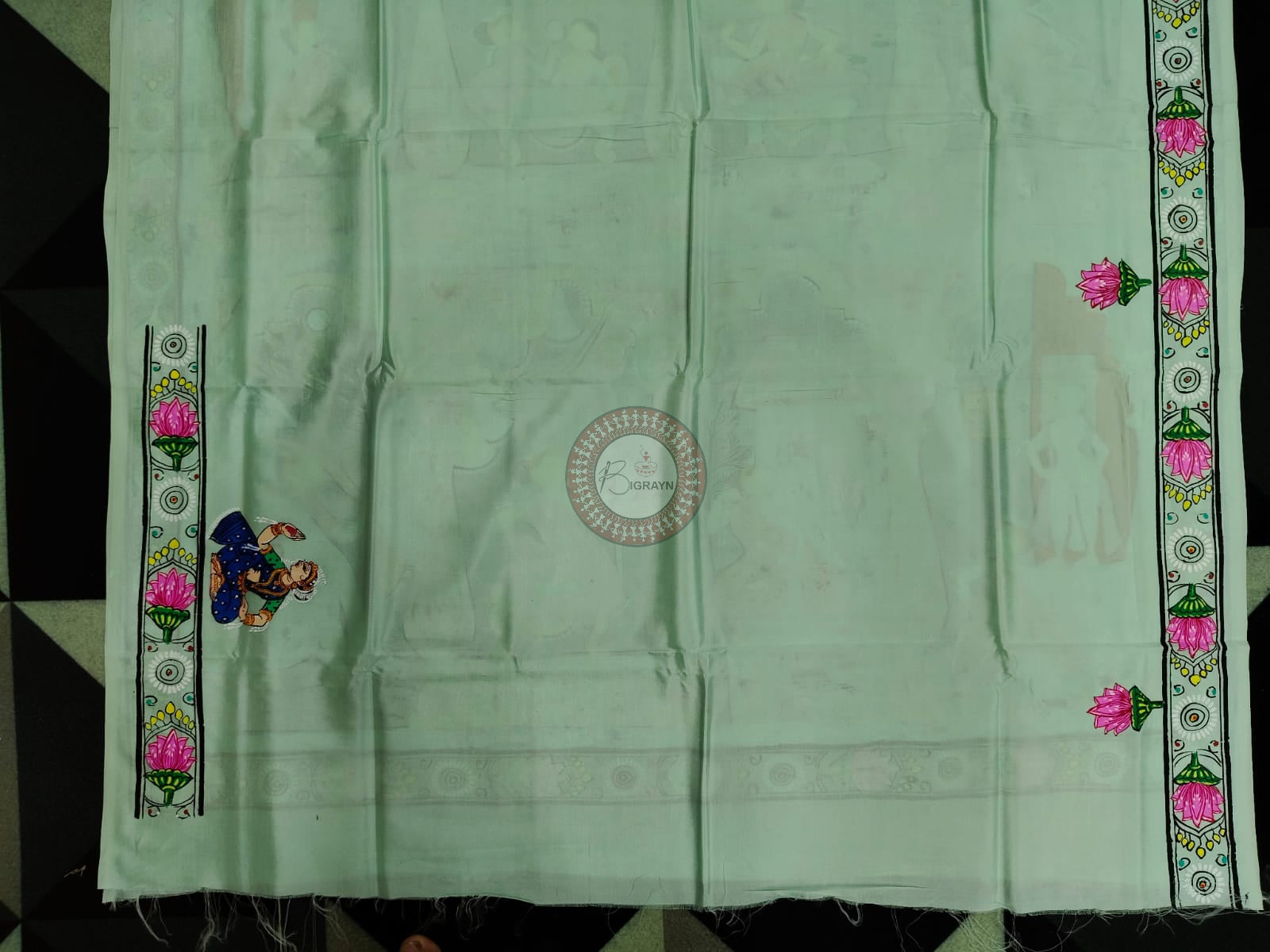 Aqua Sringara Theme Pattachitra Khadi Silk Saree