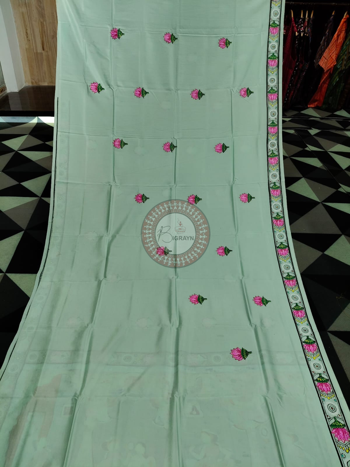 Aqua Sringara Theme Pattachitra Khadi Silk Saree