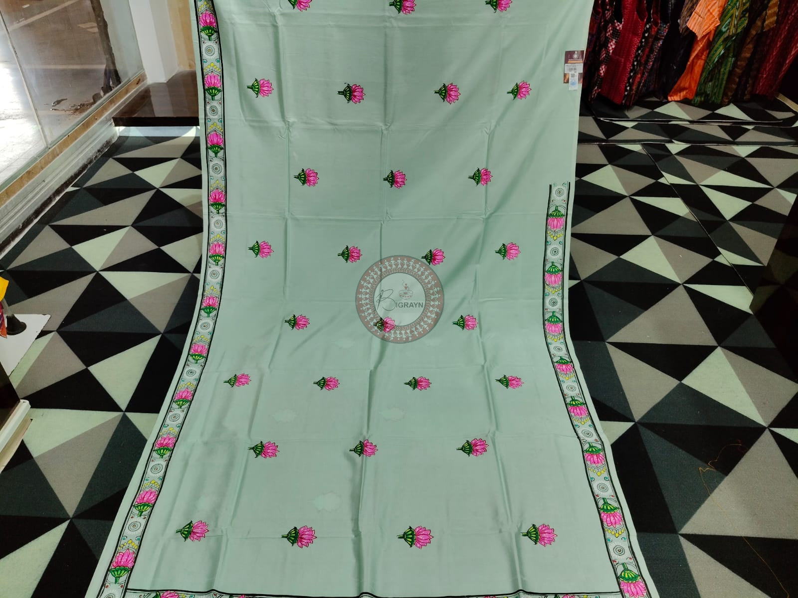 Aqua Sringara Theme Pattachitra Khadi Silk Saree