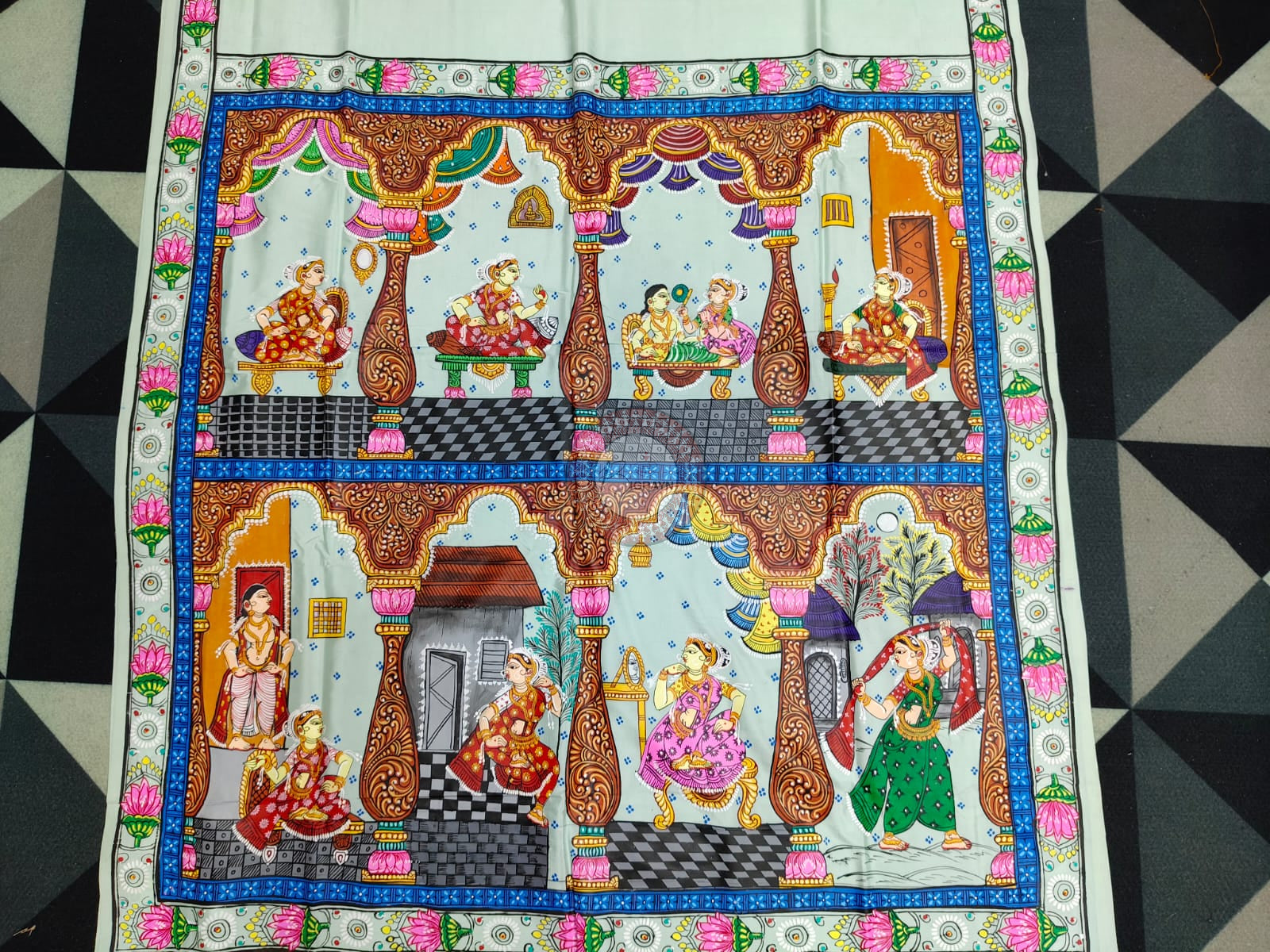 Aqua Sringara Theme Pattachitra Khadi Silk Saree