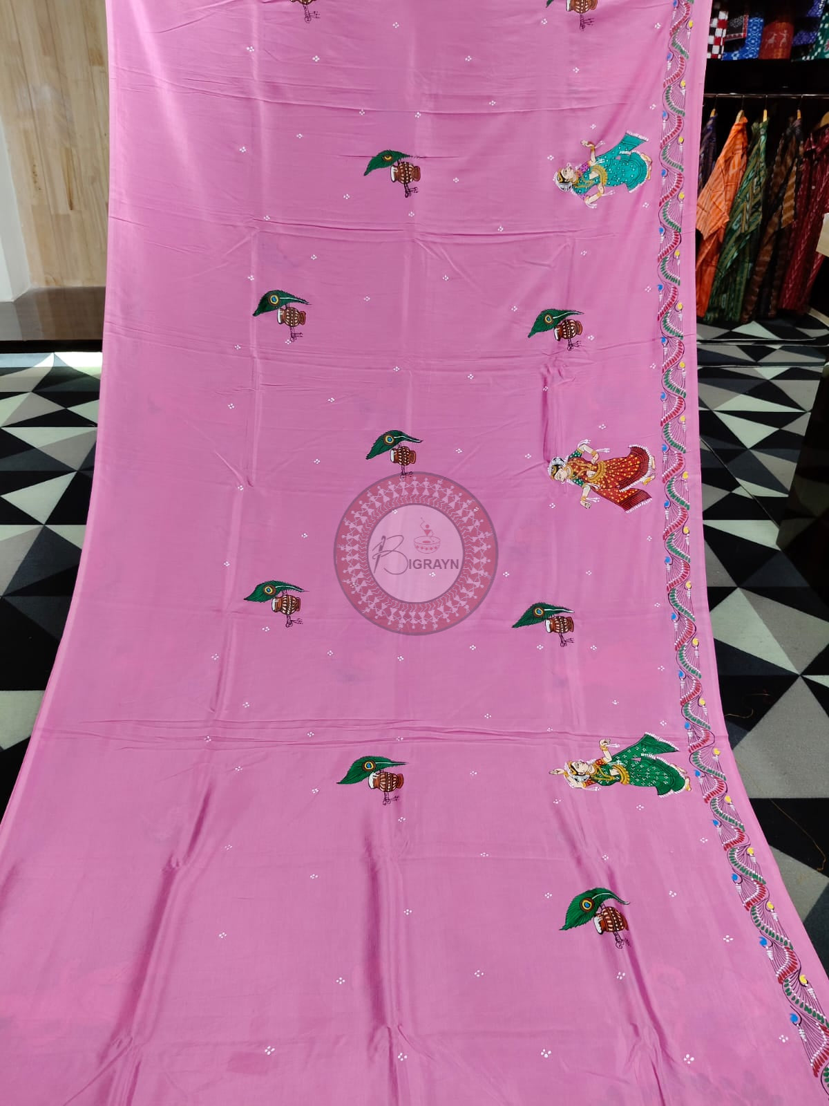 Pink Labani Chori Theme Pattachitra Khadi Silk Saree