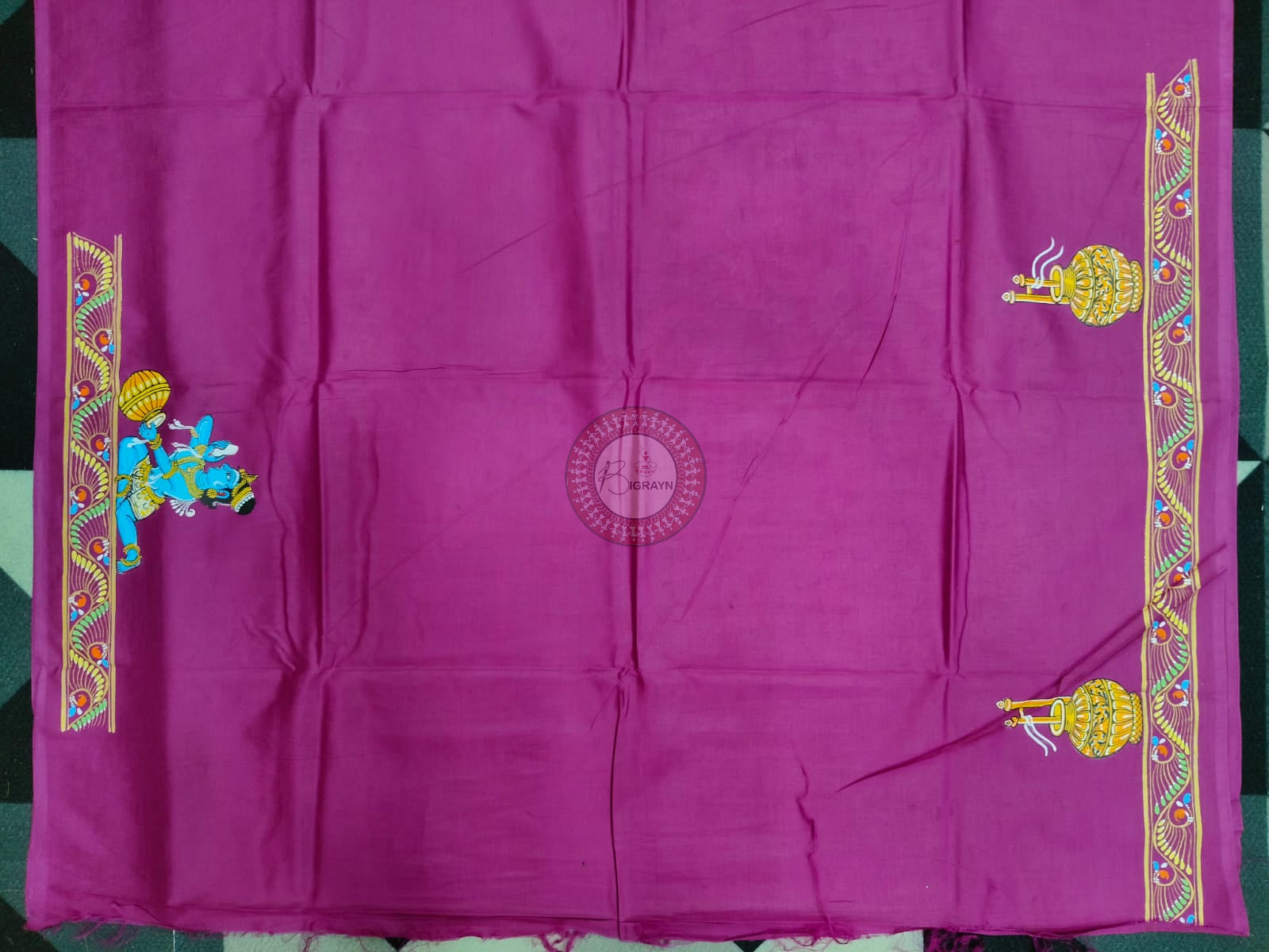 Purple Labani Chori Theme Pattachitra Khadi Silk Saree