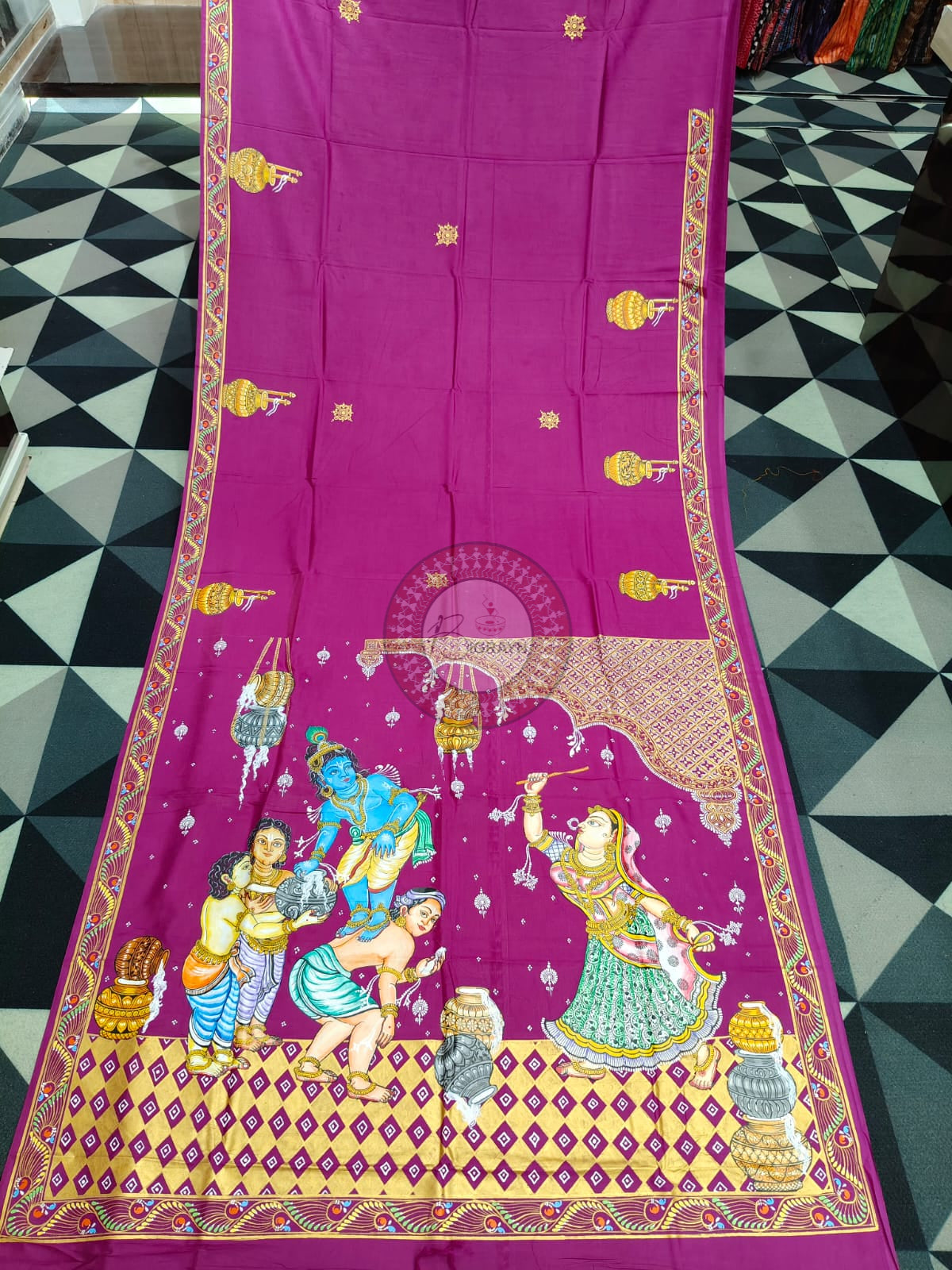 Purple Labani Chori Theme Pattachitra Khadi Silk Saree