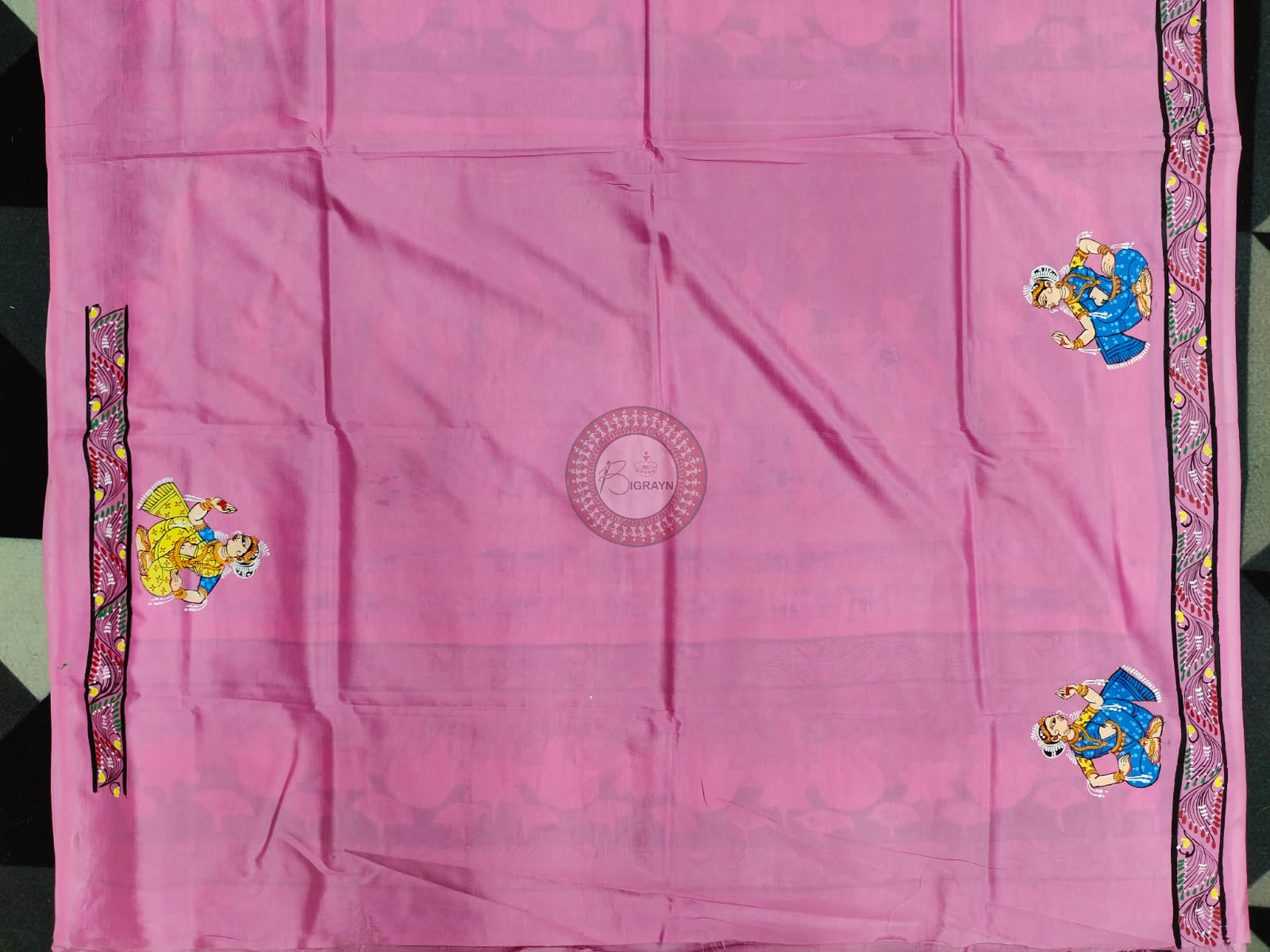 Pink Radha Krishna Rasa Theme Pattachitra Khadi Silk Saree