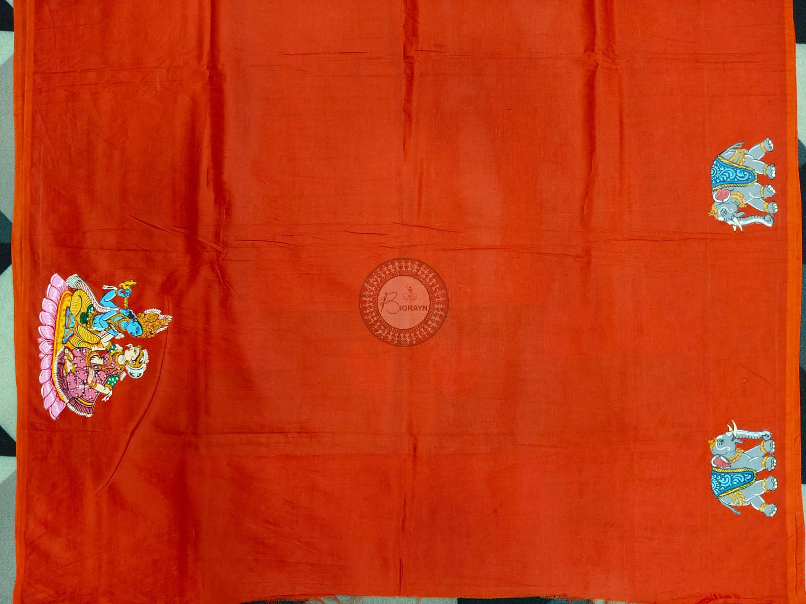 Red Radha Krishna Rasa Theme Pattachitra Khadi Silk Saree