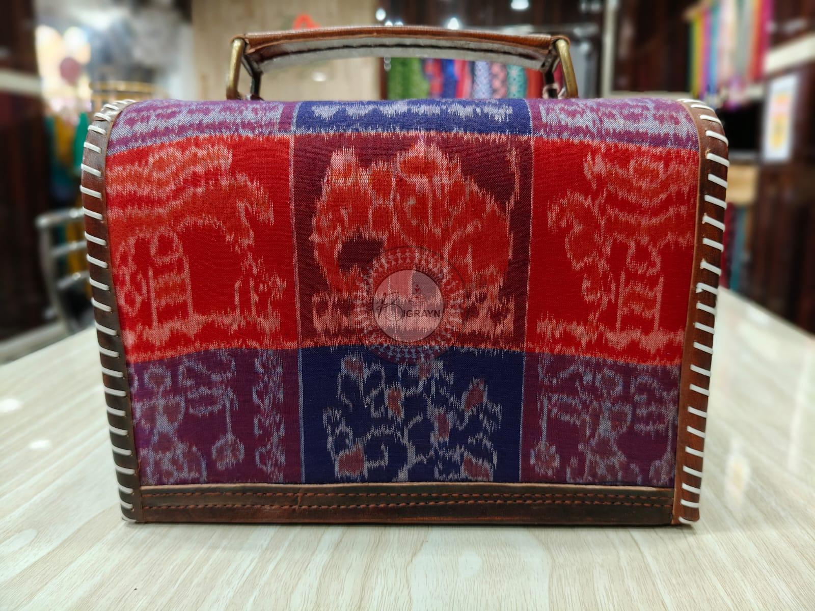Blue Red Animal Bandha Leather Sling Bag